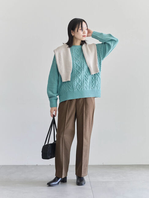 Samansa Mos2 blue「ラメモールケーブルニットプルオーバー」|ニット・セーター|