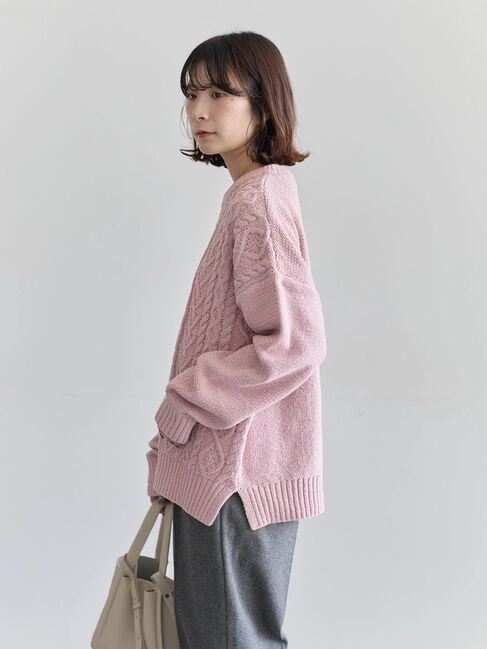 Samansa Mos2 blue「ラメモールケーブルニットプルオーバー」|ニット・セーター|