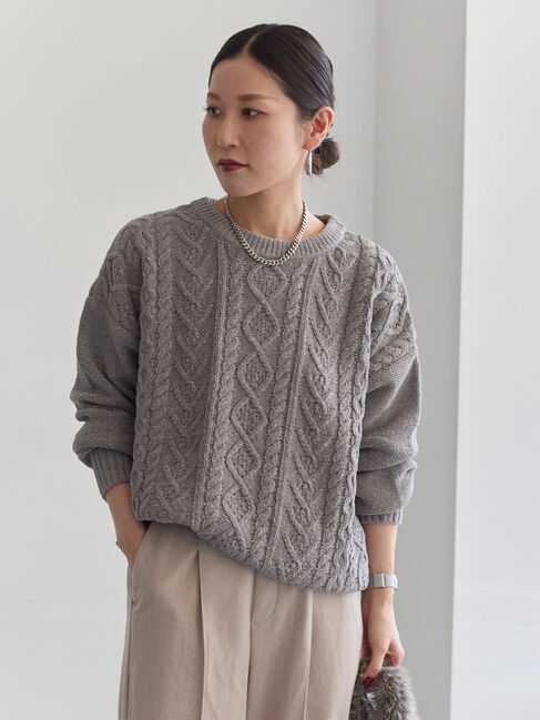 Samansa Mos2 blue「ラメモールケーブルニットプルオーバー」|ニット・セーター|