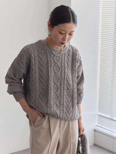 Samansa Mos2 blue「ラメモールケーブルニットプルオーバー」|ニット・セーター|