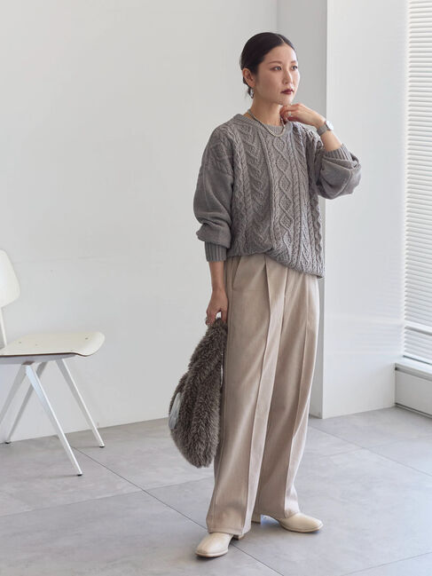 Samansa Mos2 blue「ラメモールケーブルニットプルオーバー」|ニット・セーター|