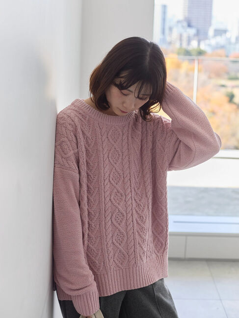 Samansa Mos2 blue「ラメモールケーブルニットプルオーバー」|ニット・セーター|