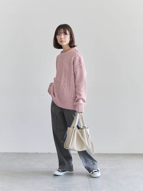 Samansa Mos2 blue「ラメモールケーブルニットプルオーバー」|ニット・セーター|