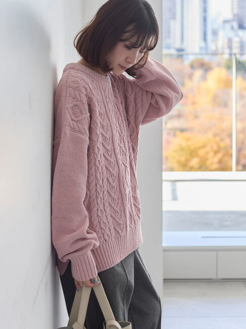 Samansa Mos2 blue「ラメモールケーブルニットプルオーバー」|ニット・セーター|