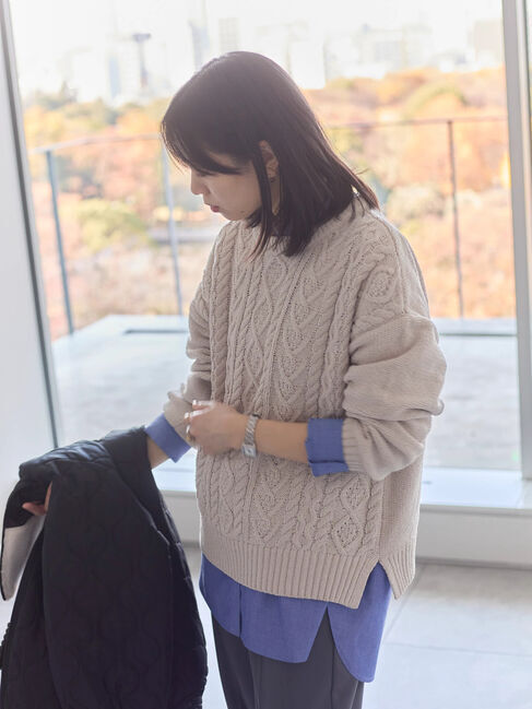 Samansa Mos2 blue「ラメモールケーブルニットプルオーバー」|ニット・セーター|