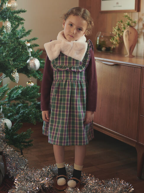 Samansa Mos2 Lagom「ヨークフリルチェックジャンバースカート」|ワンピース|グリーン