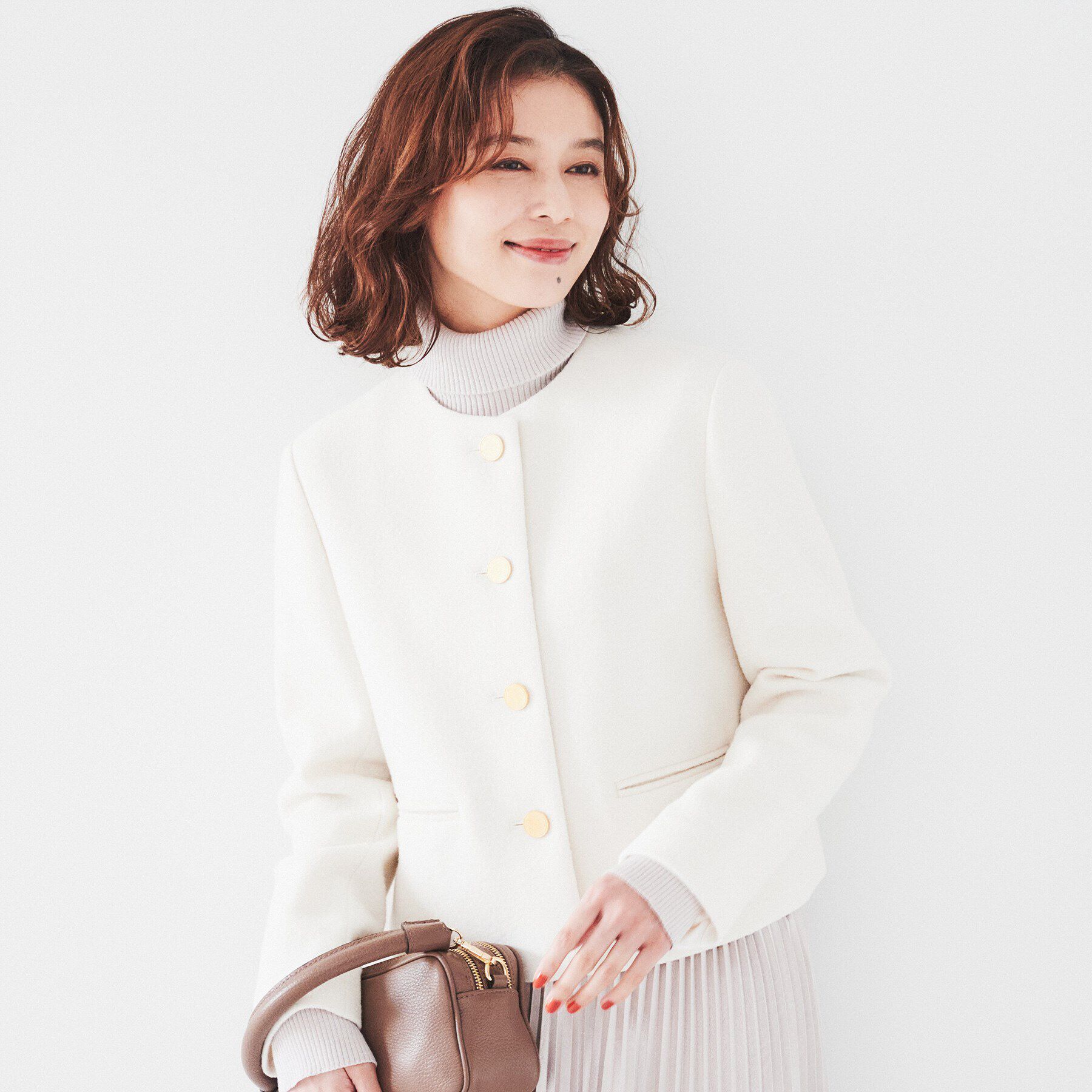 UNTITLED「【日本製/短ジャケ】ブークレークロップドジャケット」|ノーカラージャケット|アイボリー(004)