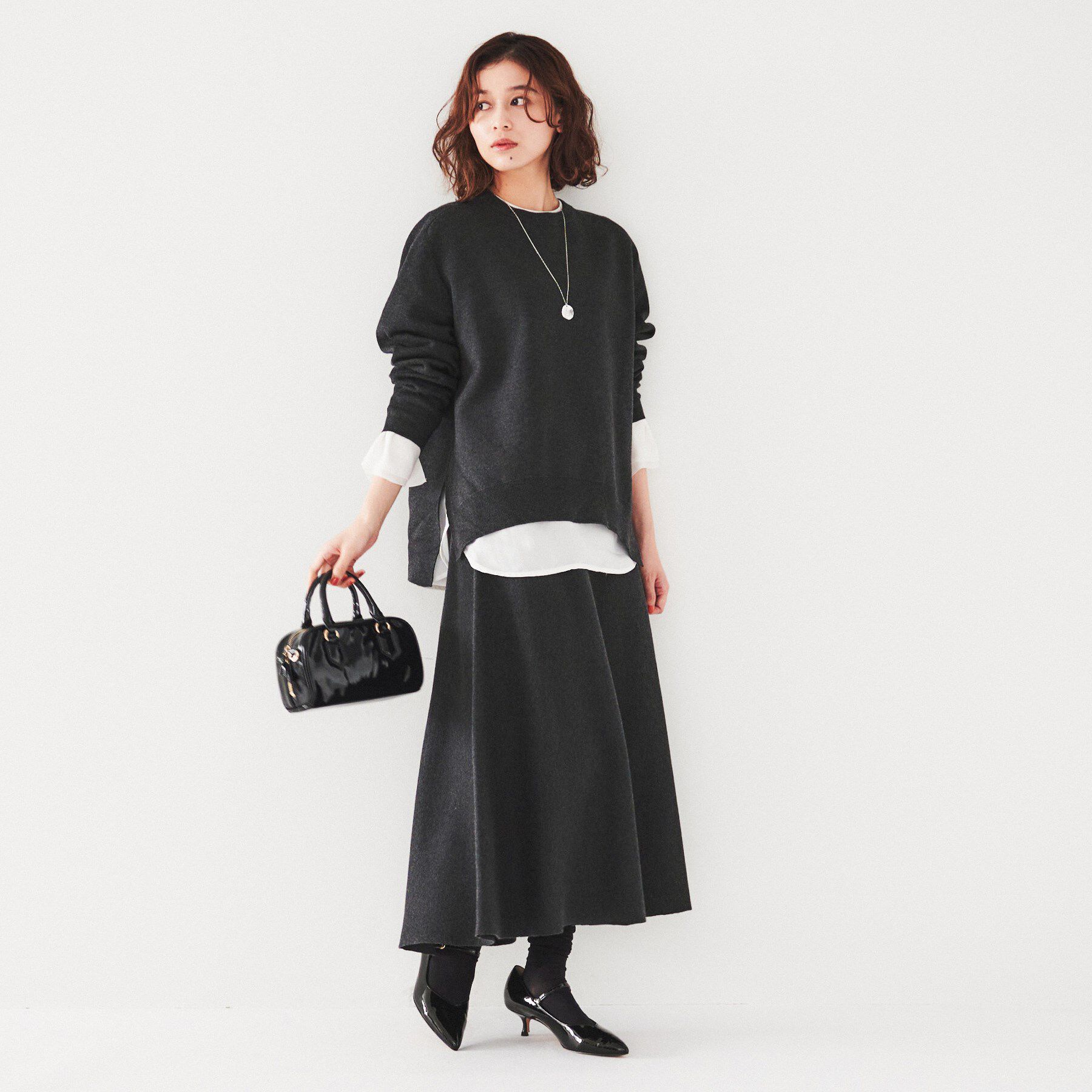 UNTITLED「【セットアップ可能/スウェットライク】セミフレアニットスカート」|スカート|