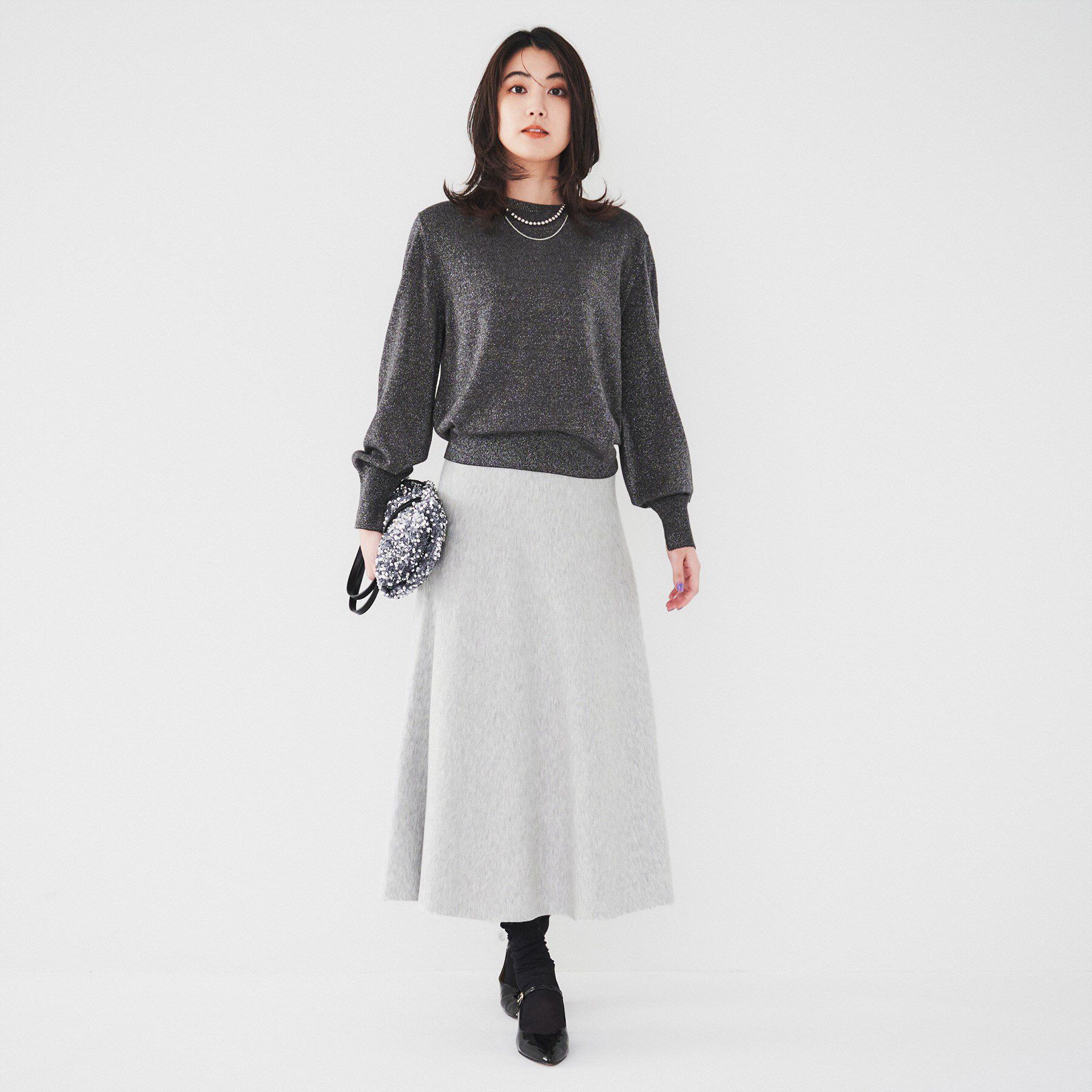 UNTITLED「【セットアップ可能/スウェットライク】セミフレアニットスカート」|スカート|