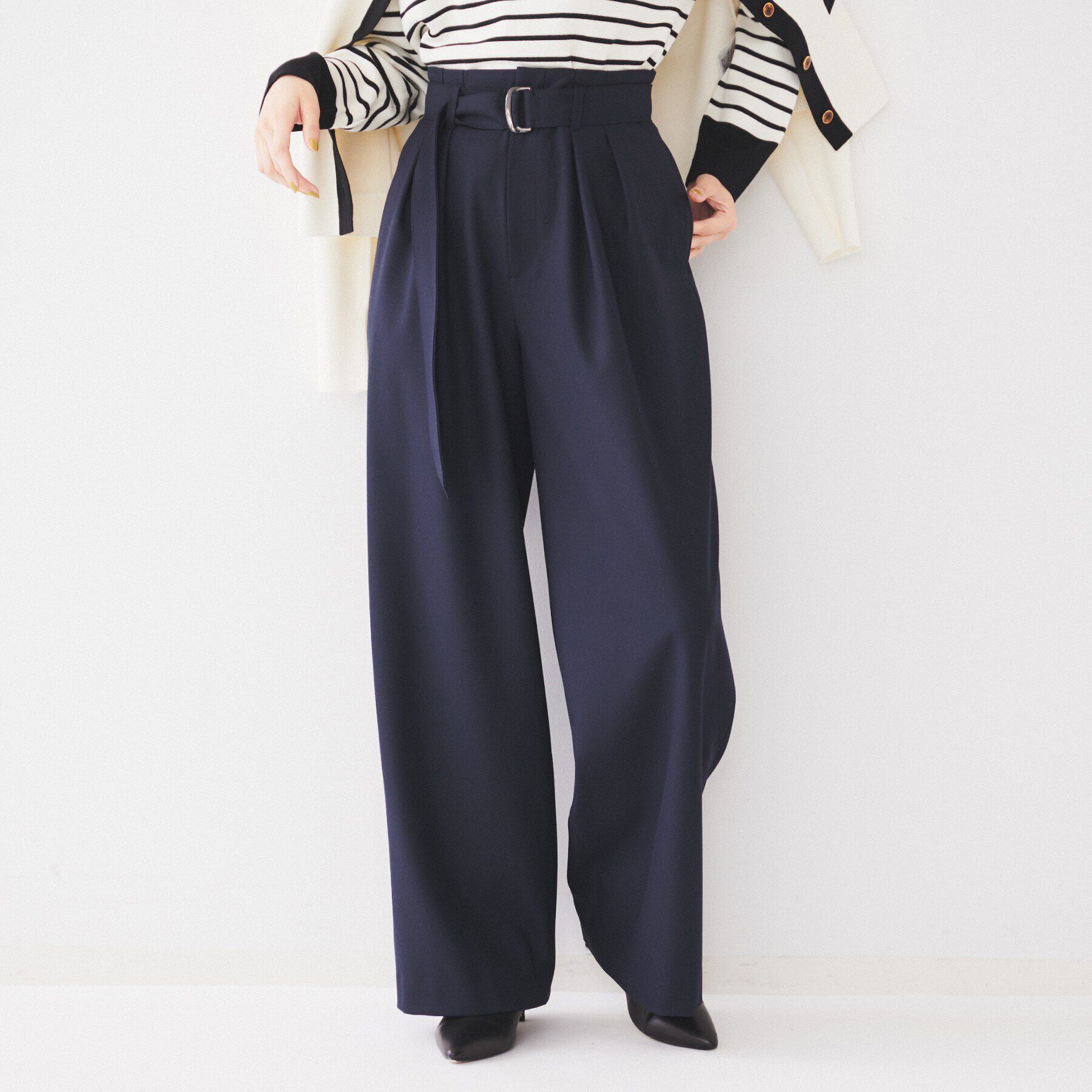 UNTITLED「【フルレングス/後ろウエストゴム】ダブルタック ハイウエストワイドパンツ」|その他|