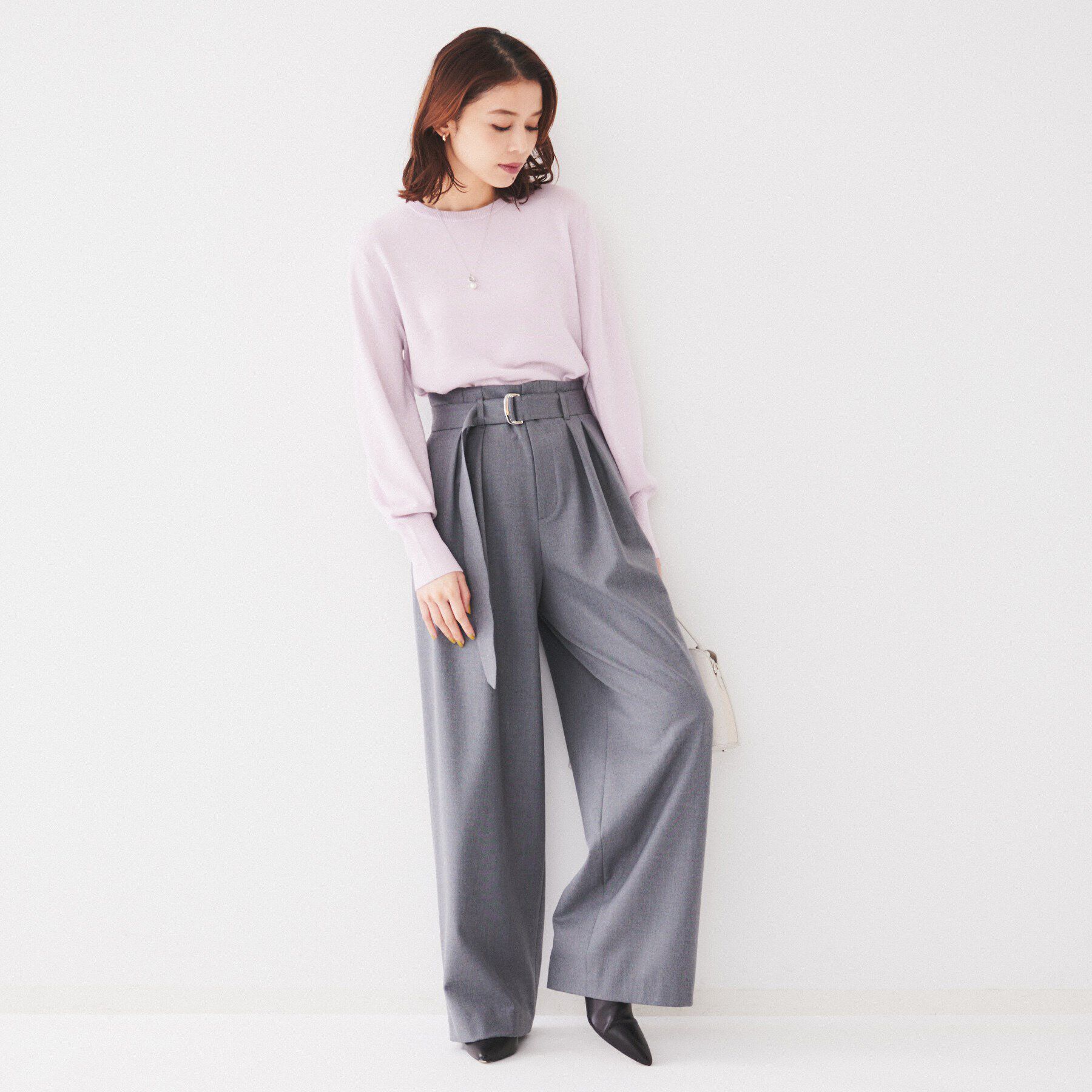 UNTITLED「【フルレングス/後ろウエストゴム】ダブルタック ハイウエストワイドパンツ」|その他|