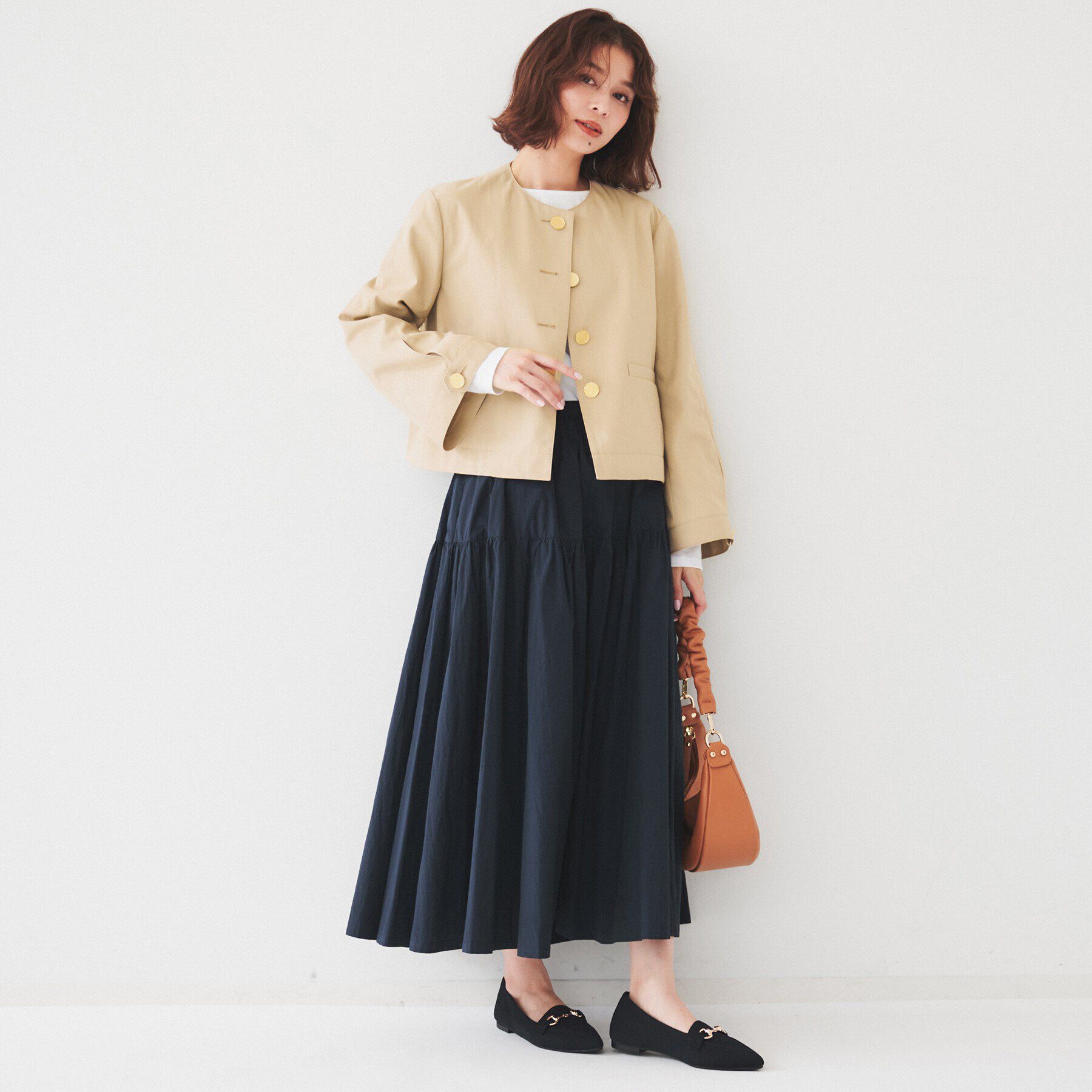 UNTITLED「【きれいめ/軽羽織り】コットンライク クルーネックジャケット」|ノーカラージャケット|