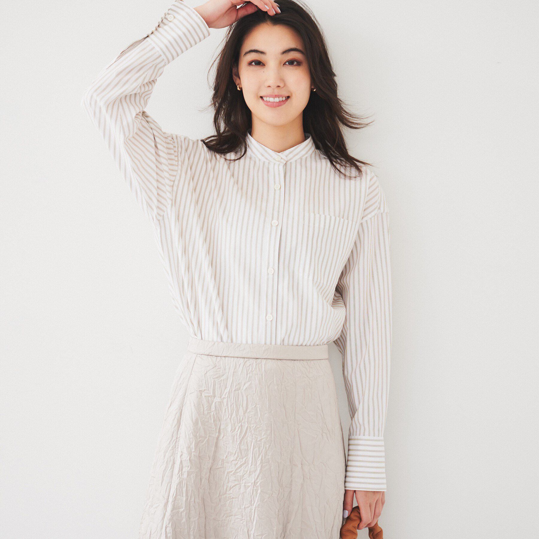 UNTITLED「【コットン100/ストライプ】タイプライター バンドカラーシャツ」|シャツ・ブラウス|