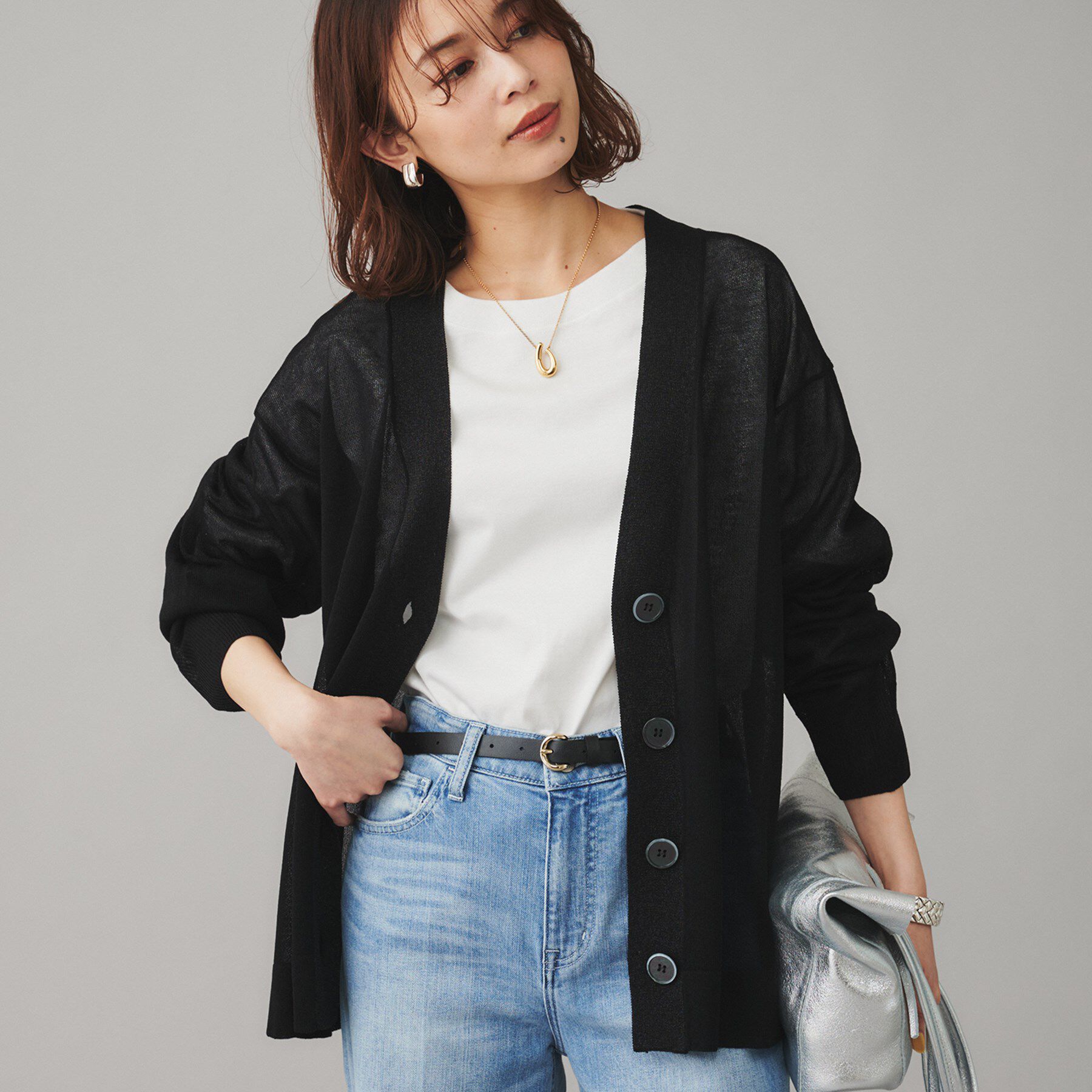 UNTITLED「【TORRAZZO DONNA】シースルーラメカーディガン」|カーディガン|ブラック(019)