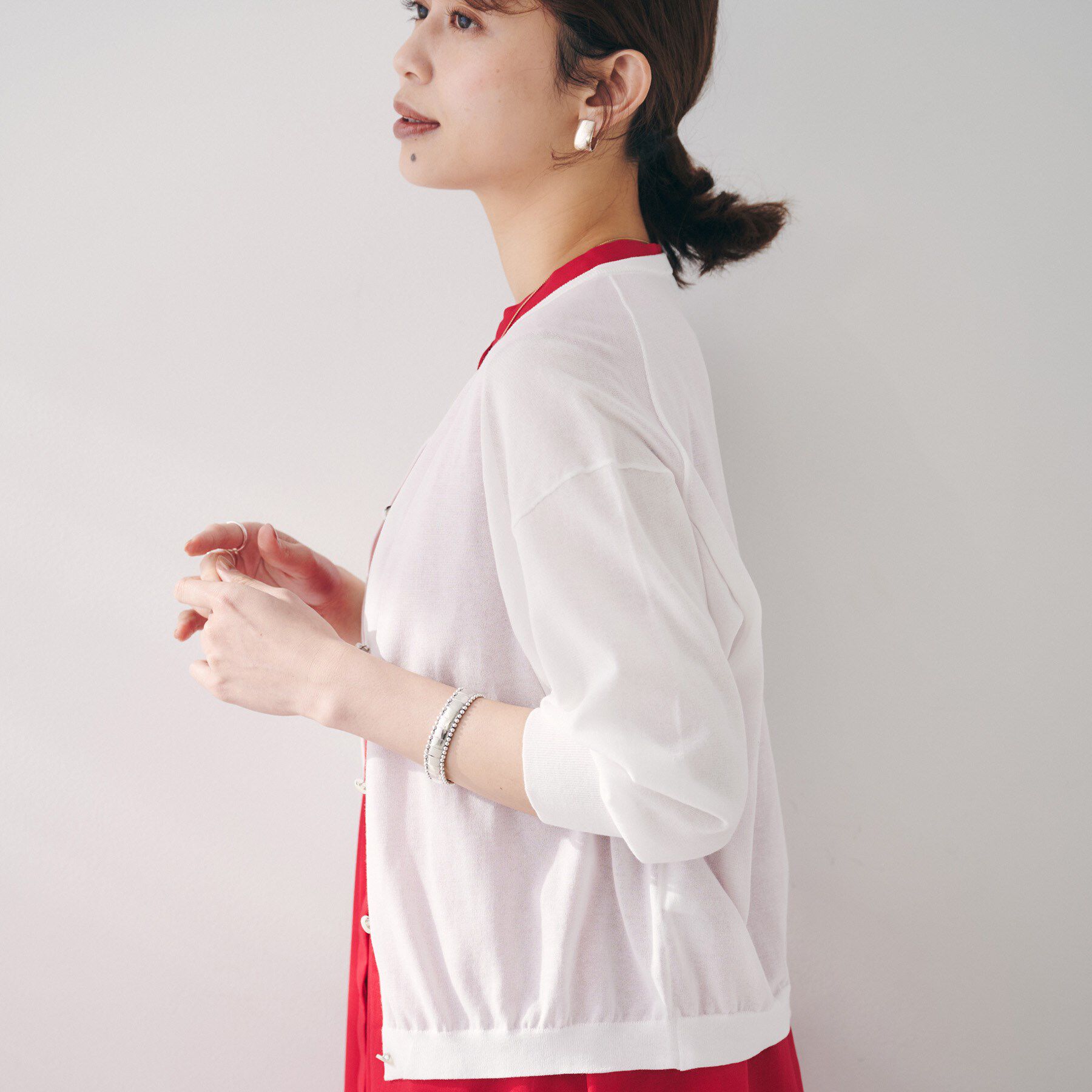 UNTITLED「【短丈/シアー/洗える】ドルマンスリーブカーディガン」|カーディガン|