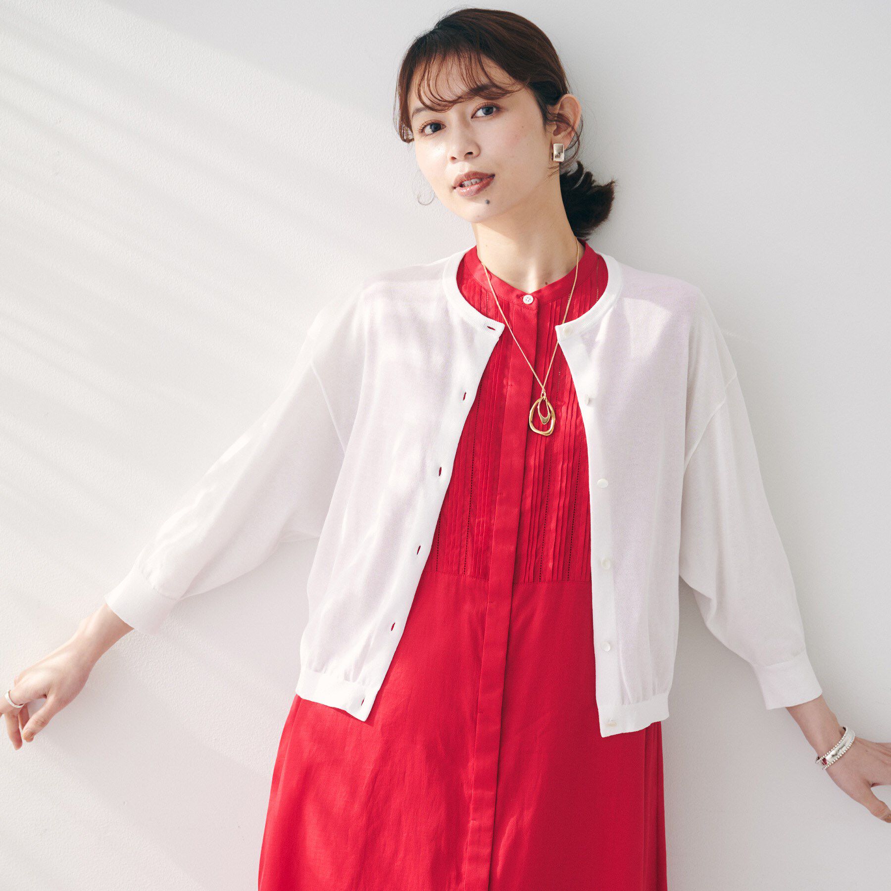 UNTITLED「【短丈/シアー/洗える】ドルマンスリーブカーディガン」|カーディガン|