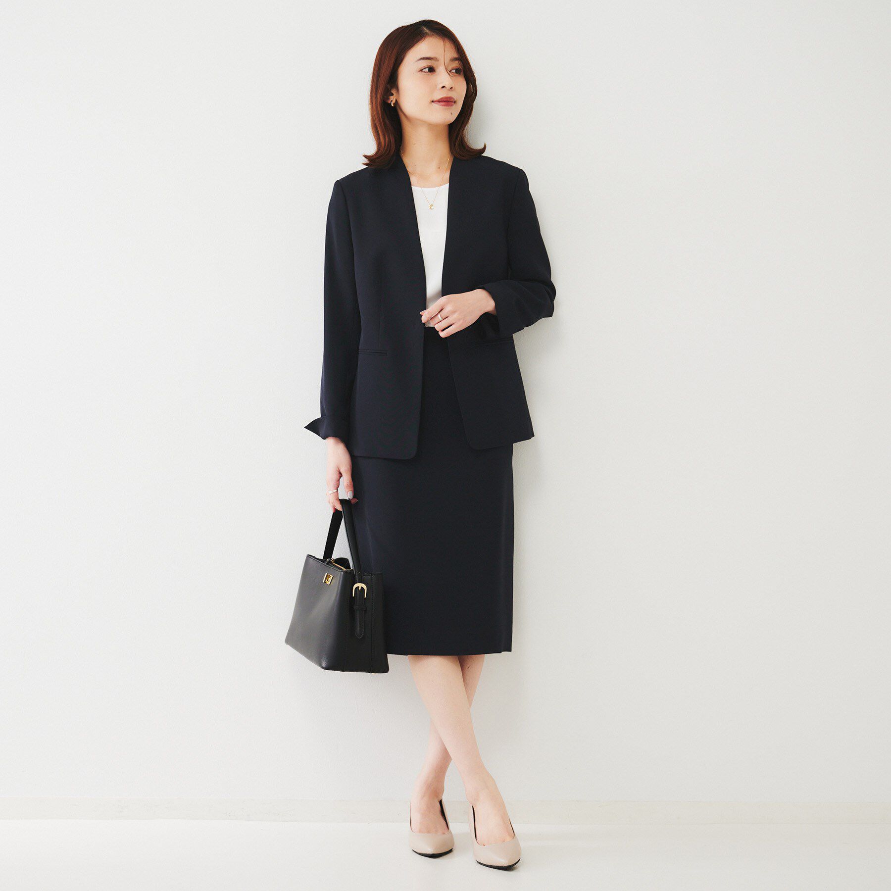 UNTITLED「【通勤スーツ】ライトウェイト カラーレスジャケット」|ノーカラージャケット|