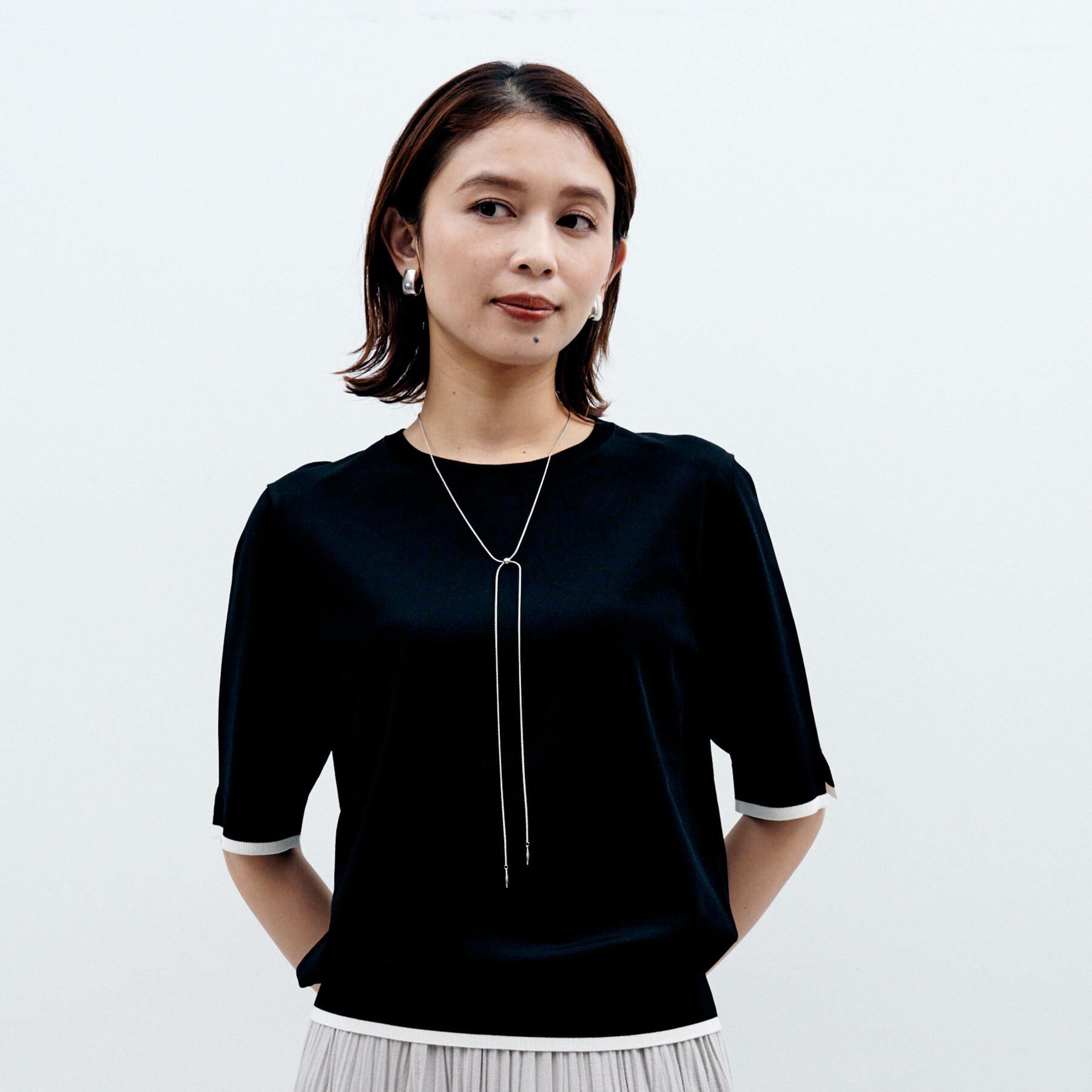 UNTITLED「【アンサンブル可/薄手/洗える】5分袖クルーニット」|ニット・セーター|