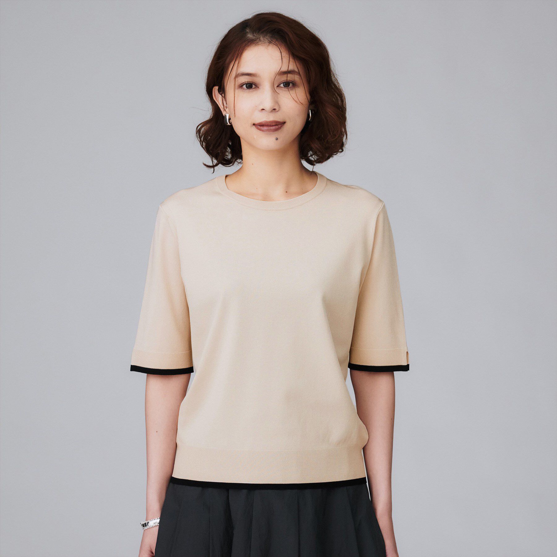 UNTITLED「【アンサンブル可/薄手/洗える】5分袖クルーニット」|ニット・セーター|