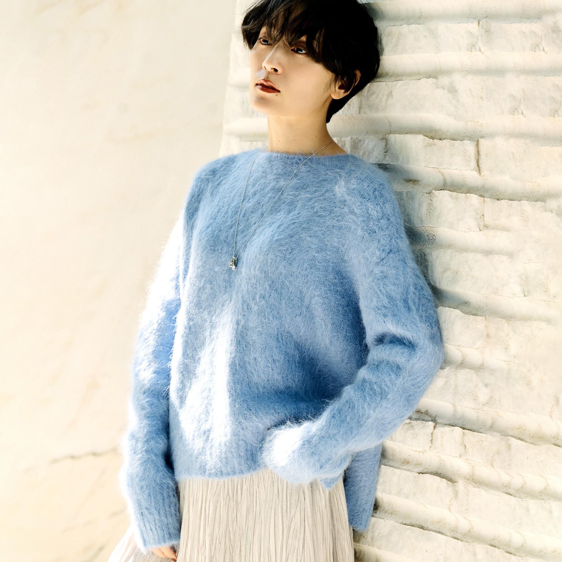 UNTITLED「【ゆったり/モヘヤニット】アルパカ混シャギーニット」|ニット・セーター|ブルー(091)