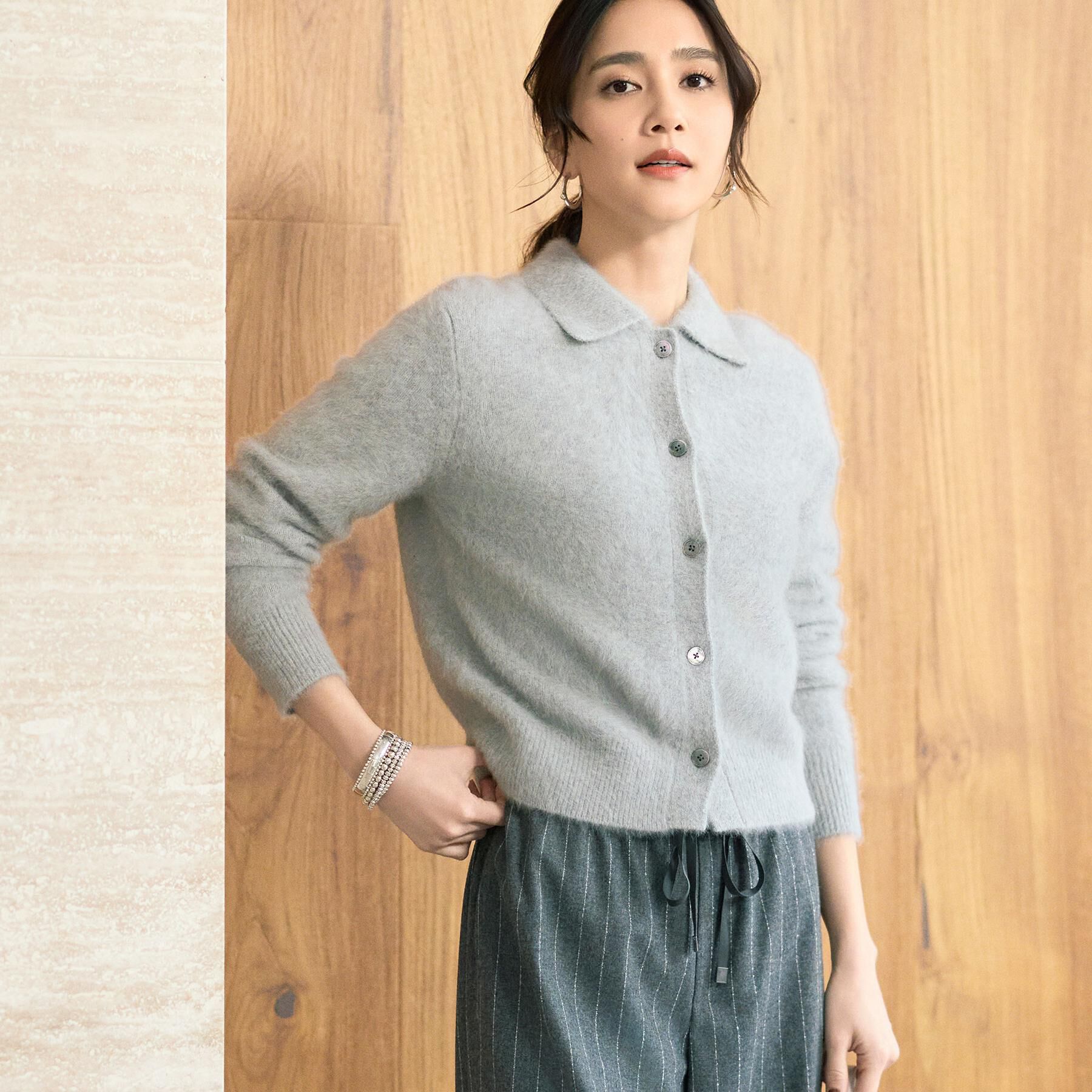 UNTITLED「【ふわふわニット/オンオフ使える】フォックスカシミヤ衿付きカーディガン」|カーディガン|