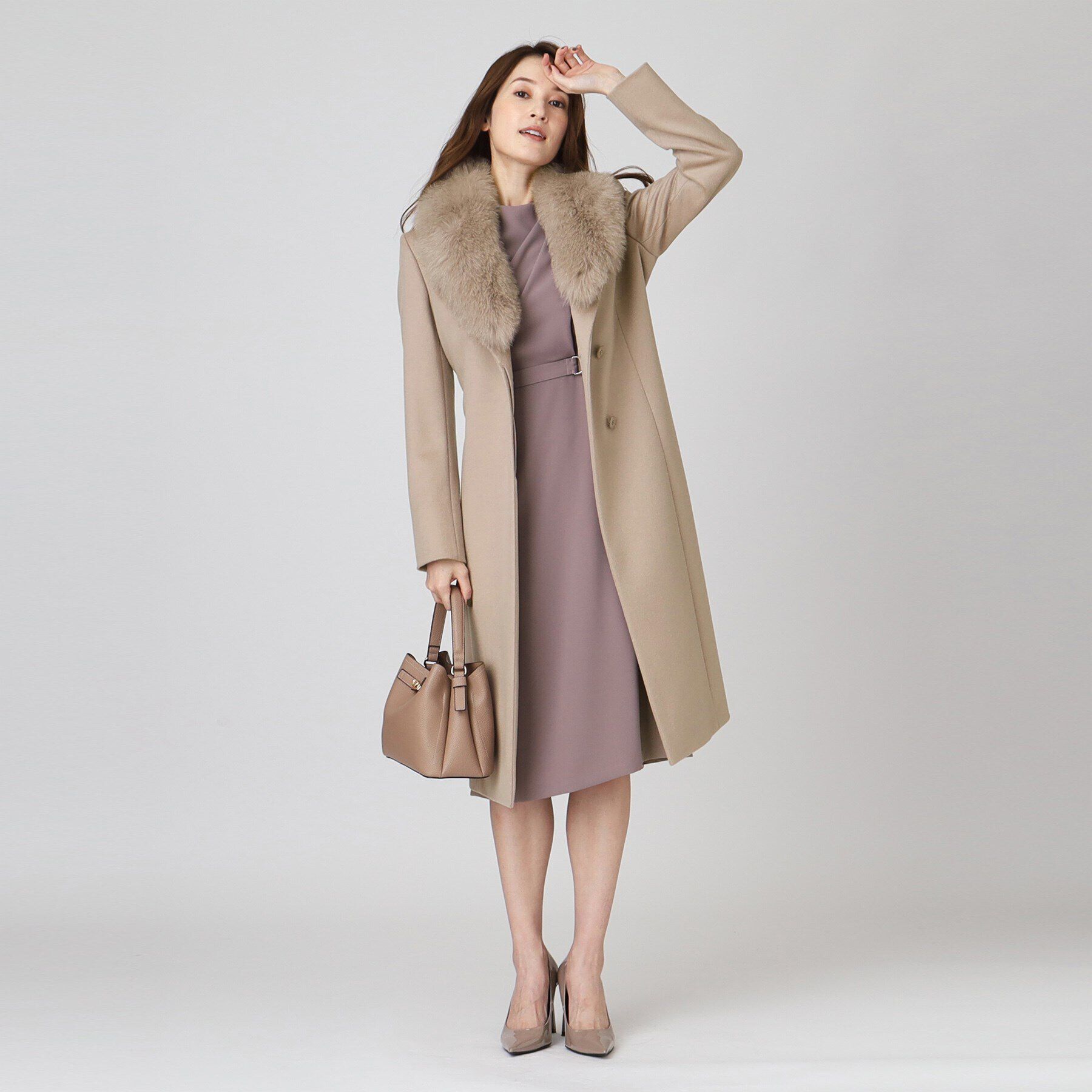 COUP DE CHANCE「【日本製／ブルーフォックスファー／カシミヤ混】ファー付ウールコート」|チェスターコート|