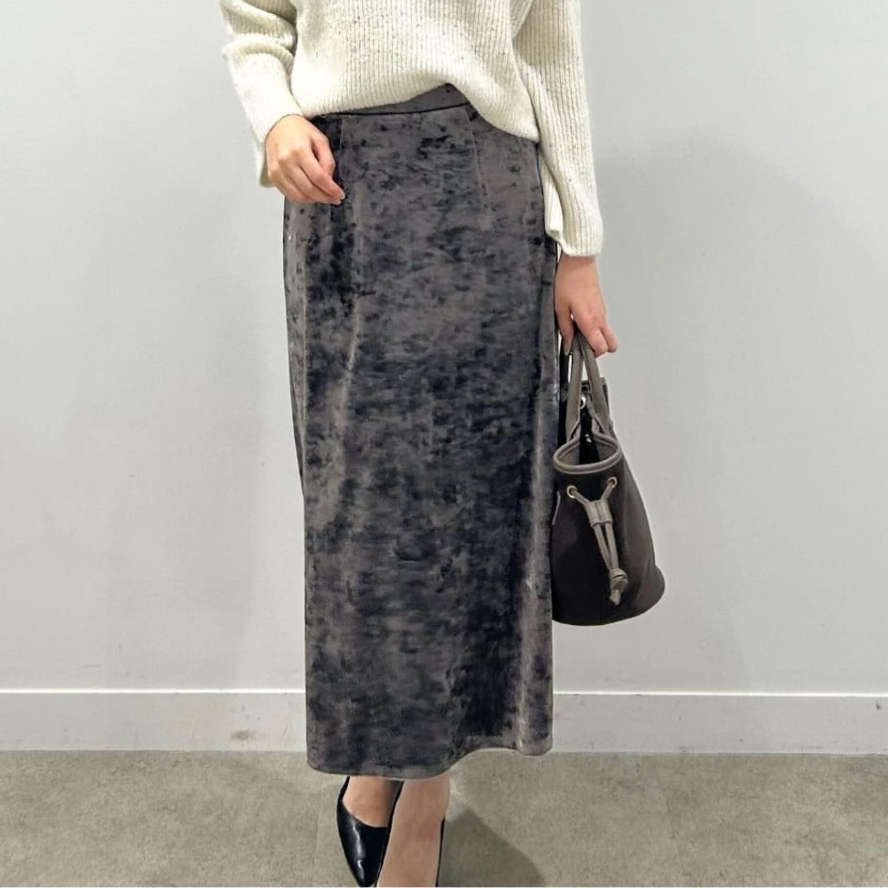 COUP DE CHANCE「【洗える／日本製／ウエストゴム】クラッシュベロアスカート」|スカート|グレー(012)