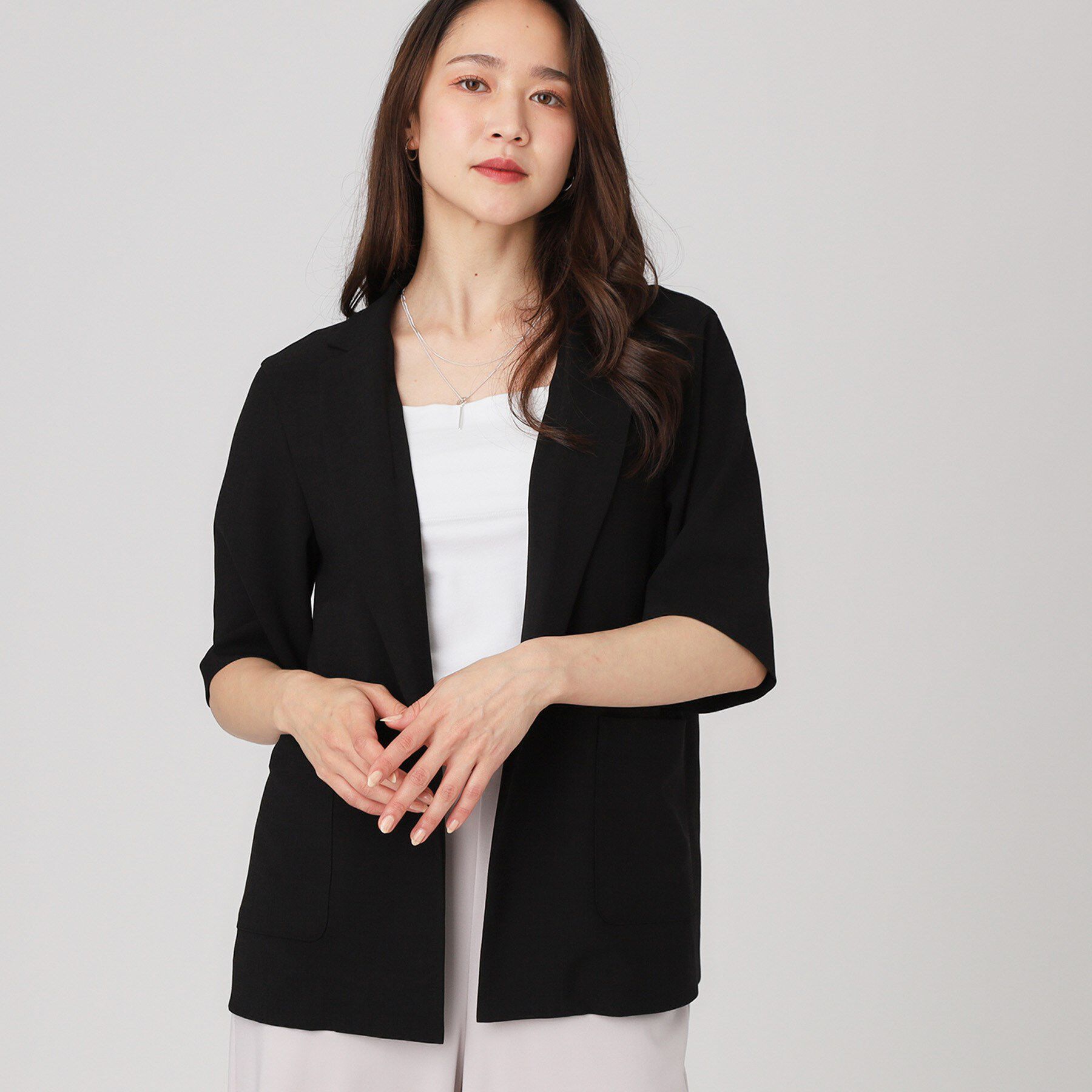 COUP DE CHANCE「【手洗い可／日本製】五分袖ジャケット」|テーラードジャケット|ブラック(019)