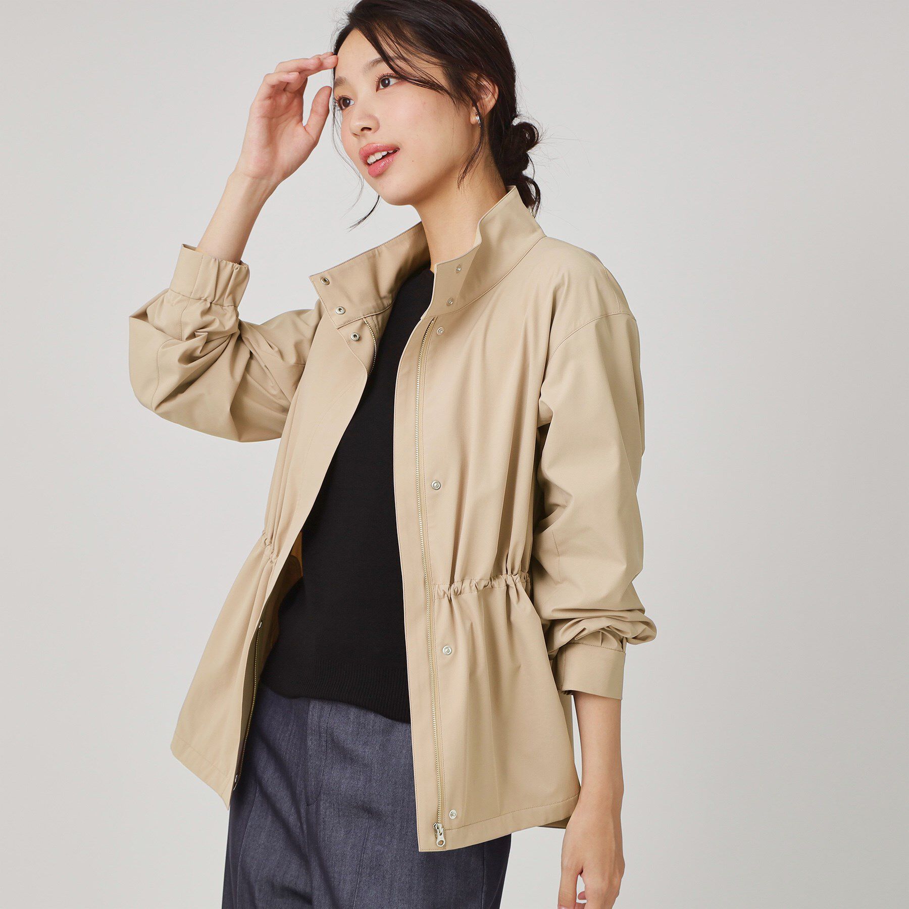 COUP DE CHANCE「【手洗い可／裏地なし／ウエスト絞り可】スタンド衿ブルゾン」|ブルゾン・スタジャン|