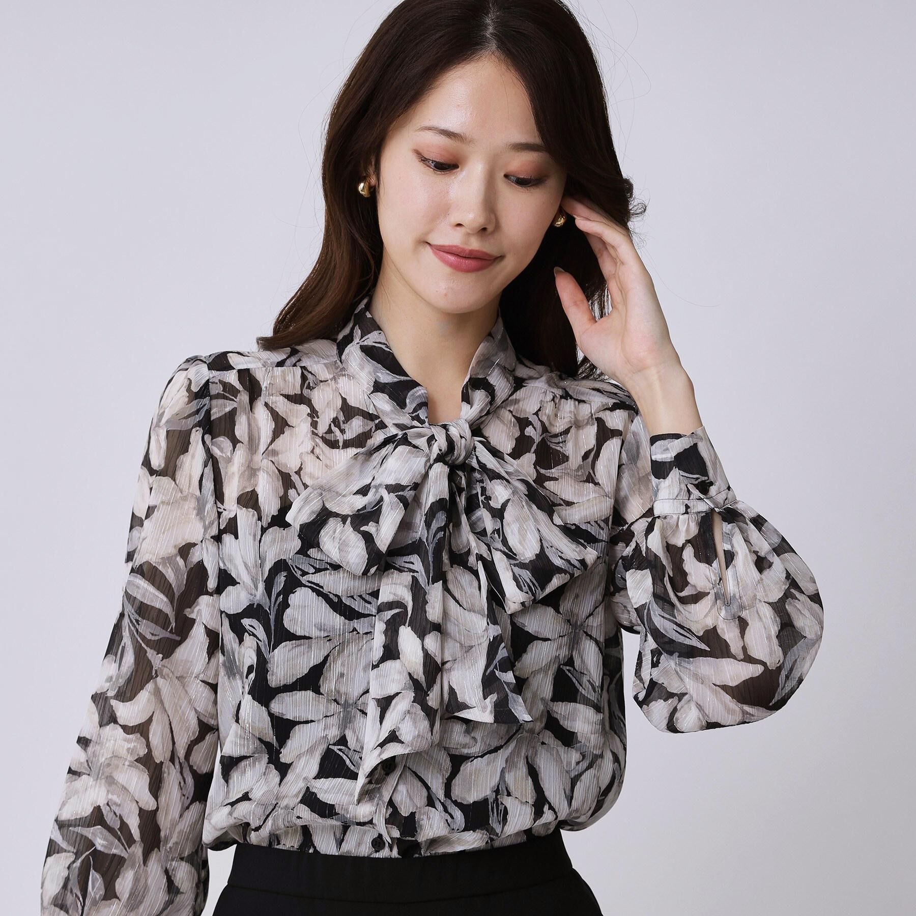 COUP DE CHANCE「【手洗い可／日本製】花柄ボウタイブラウス」|シャツ・ブラウス|