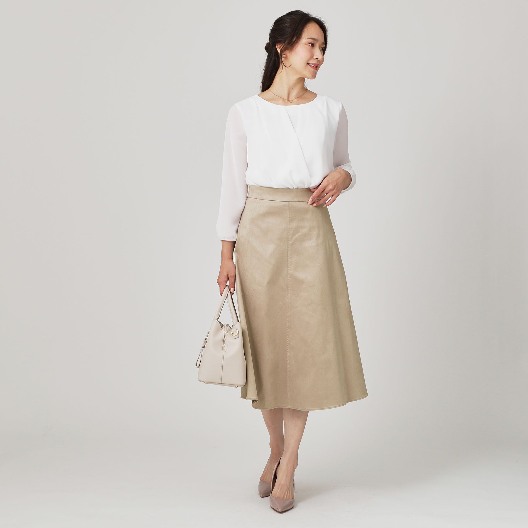 COUP DE CHANCE「【手洗い可／日本製／セットアップ可】スェード調素材フレアスカート」|スカート|