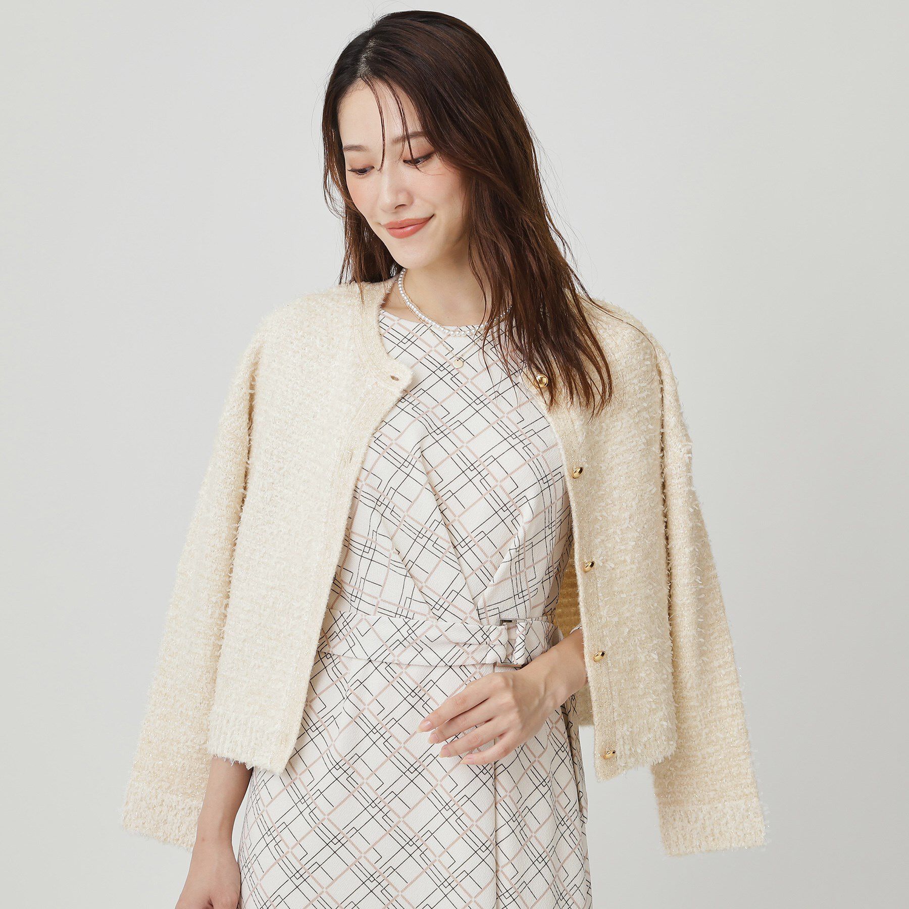 COUP DE CHANCE「【手洗い可】ラメフェザーのニットカーディガン」|カーディガン|