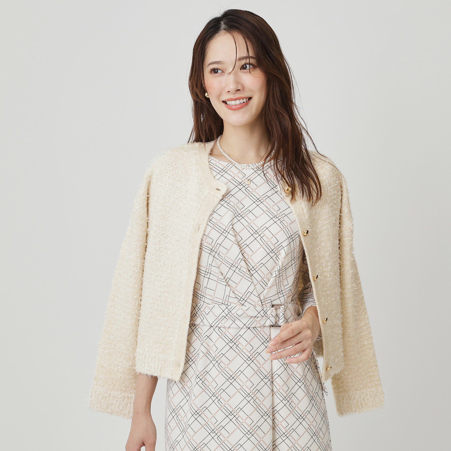 COUP DE CHANCE「【手洗い可】ラメフェザーのニットカーディガン」|カーディガン|