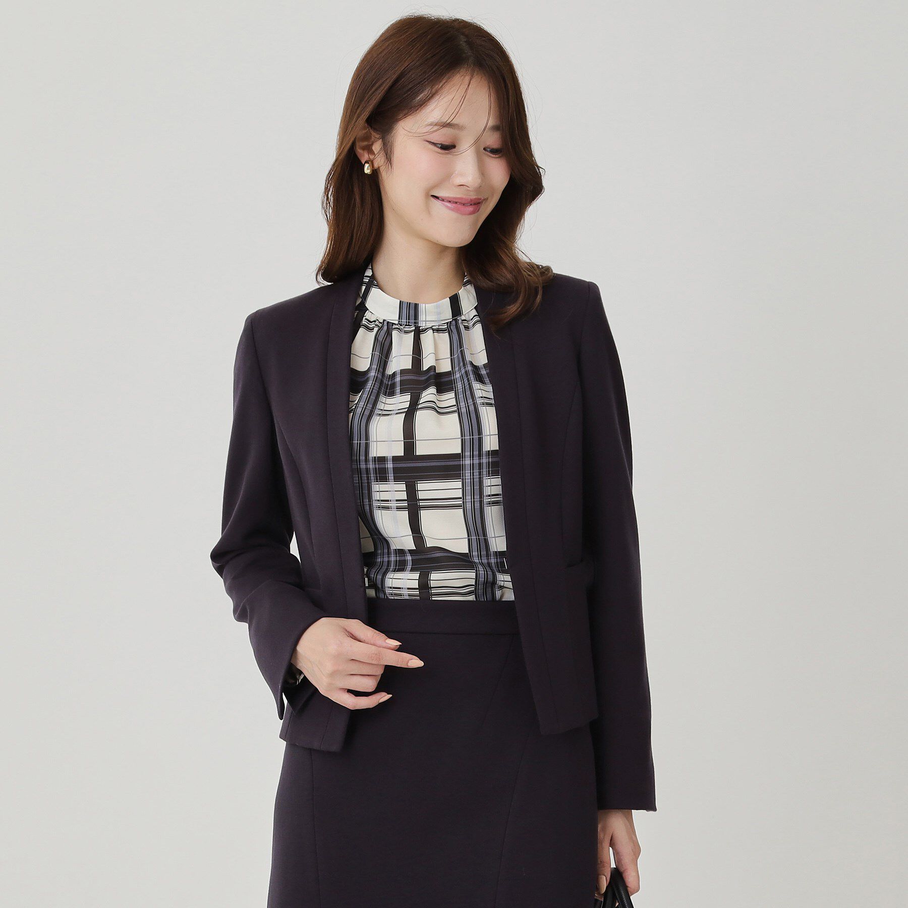 COUP DE CHANCE「【日本製／セットアップ可】ジャージ素材のカラーレスジャケット」|ノーカラージャケット|