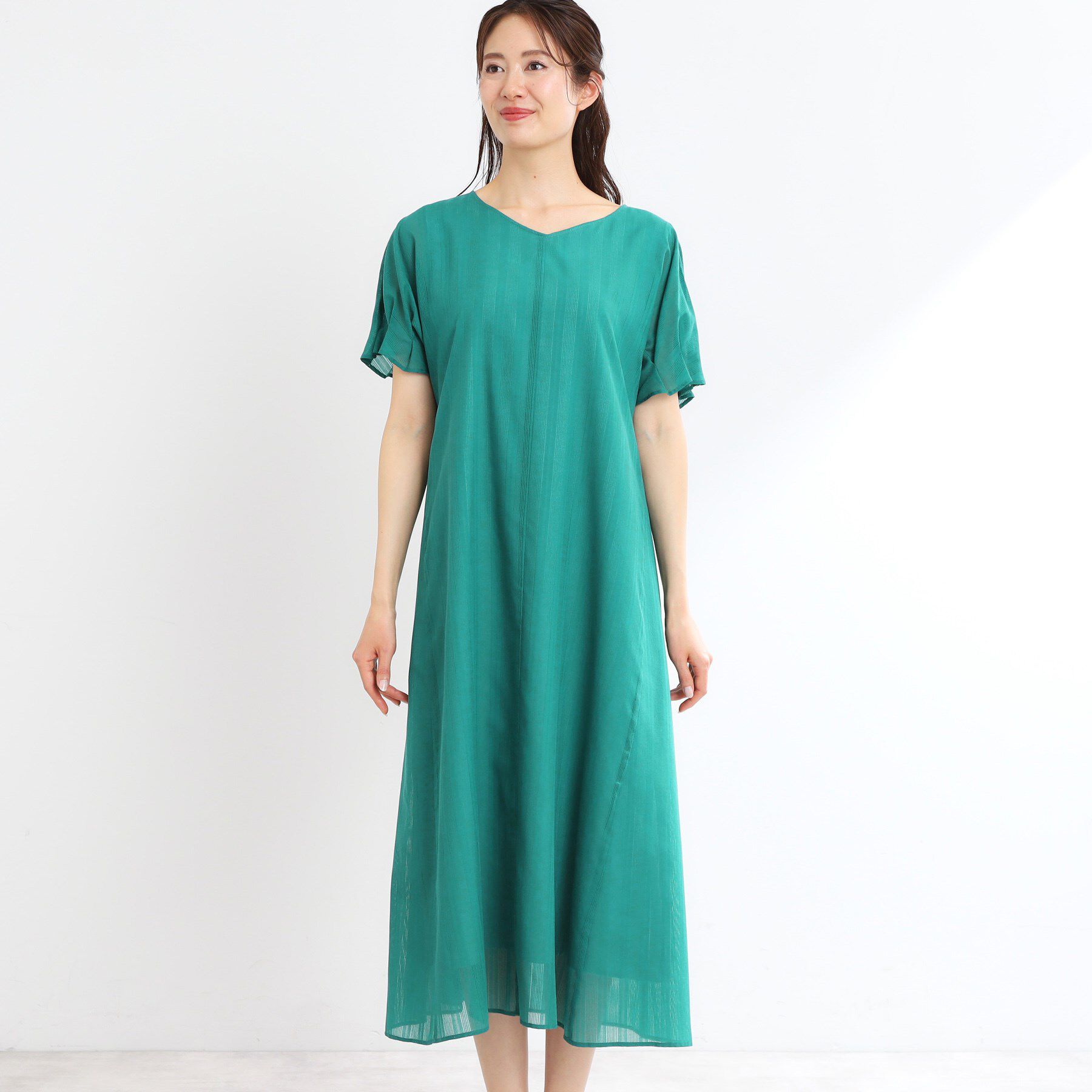 Reflect「【夏SALE／一枚で決まる◎／手洗い可】シアーストライプソフトAラインワンピース」|ワンピース|