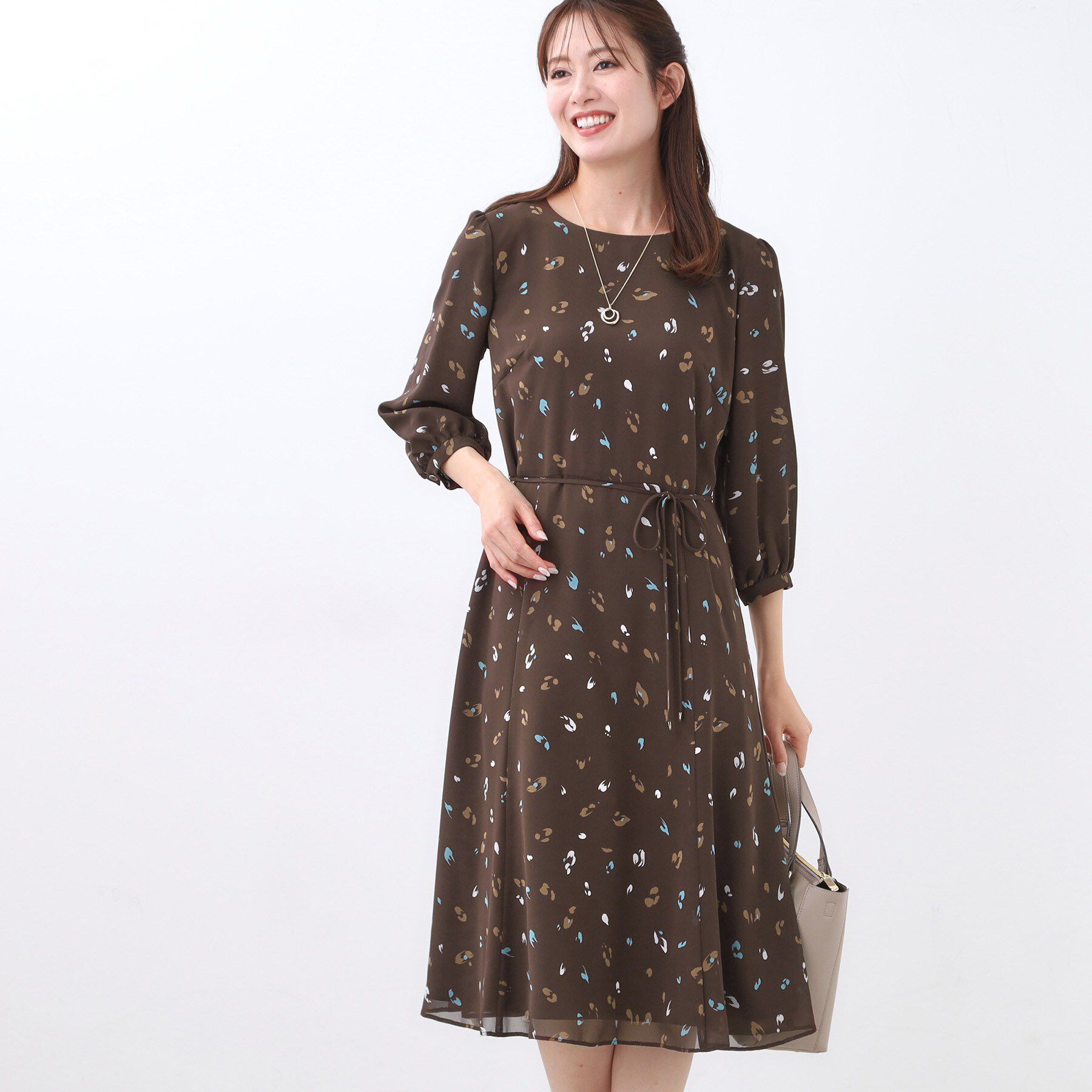 Reflect「【ウエストリボン付き】フレアプリントワンピース」|ワンピース|