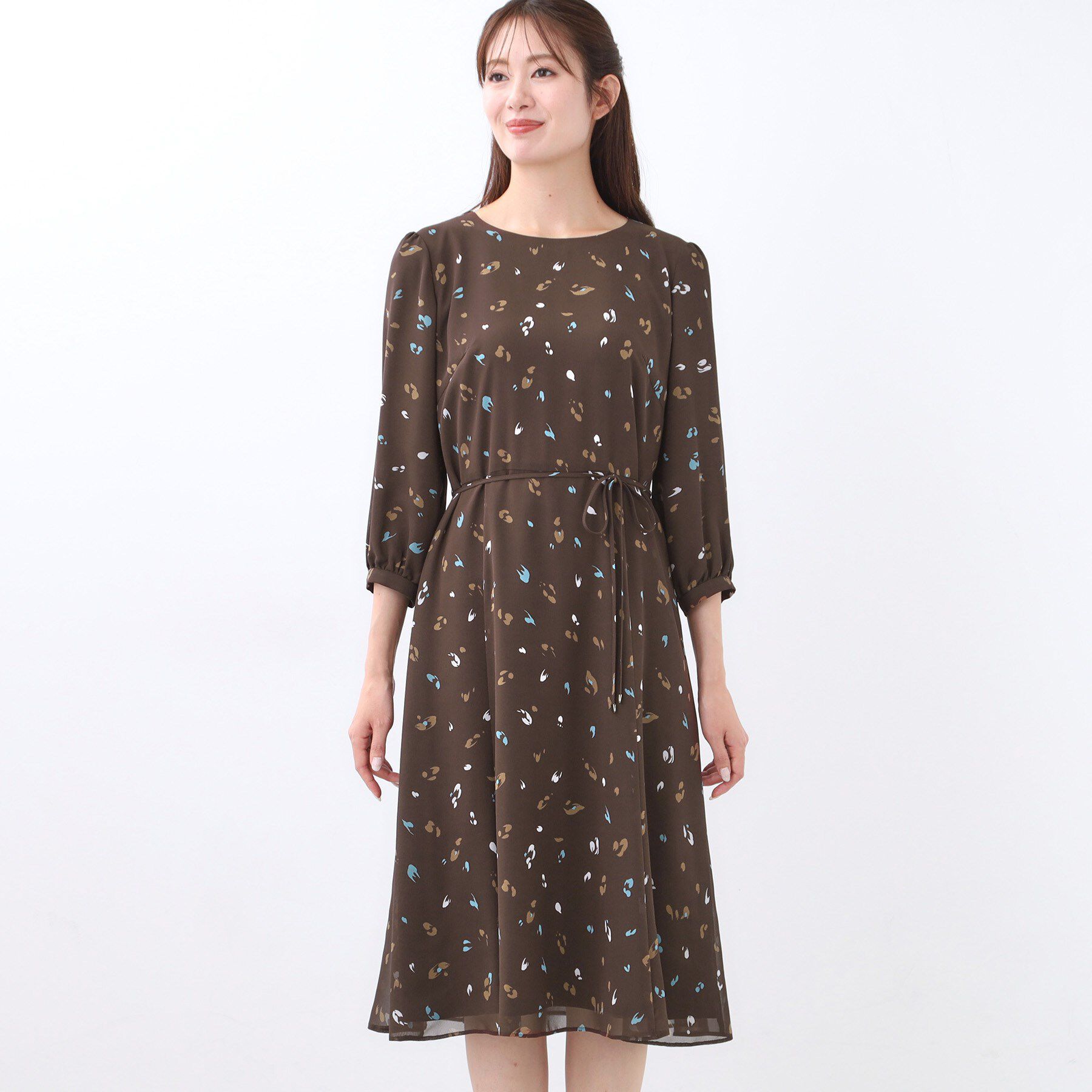 Reflect「【ウエストリボン付き】フレアプリントワンピース」|ワンピース|