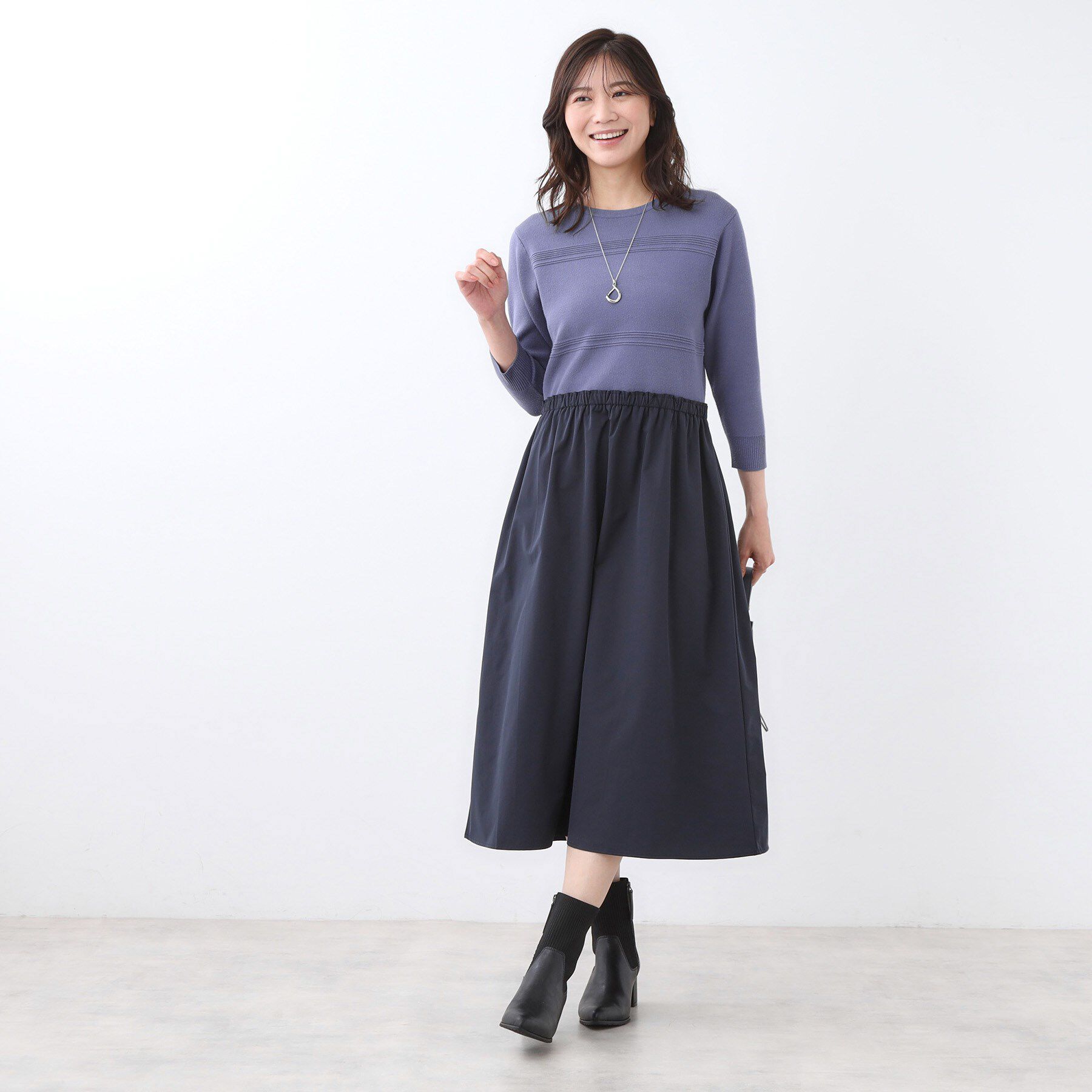 Reflect「【一枚で着映える◎／セットアップ可】ニット&times;タフタドッキングワンピース」|ワンピース|