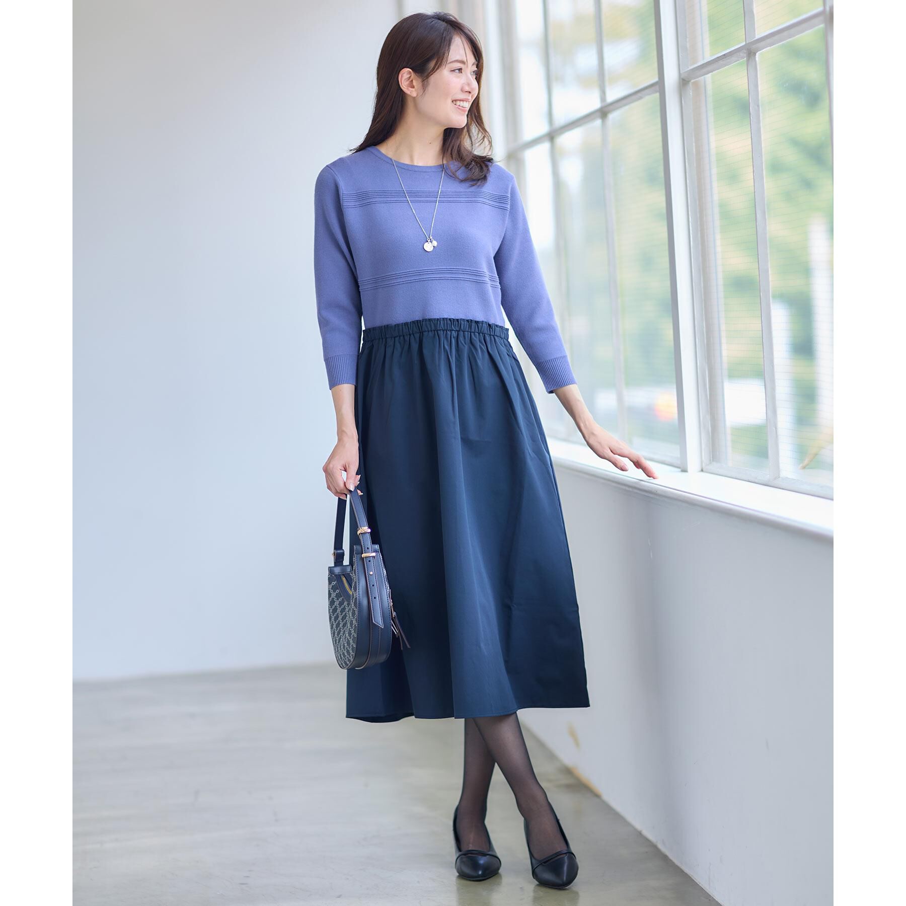 Reflect「【一枚で着映える◎／セットアップ可】ニット&times;タフタドッキングワンピース」|ワンピース|