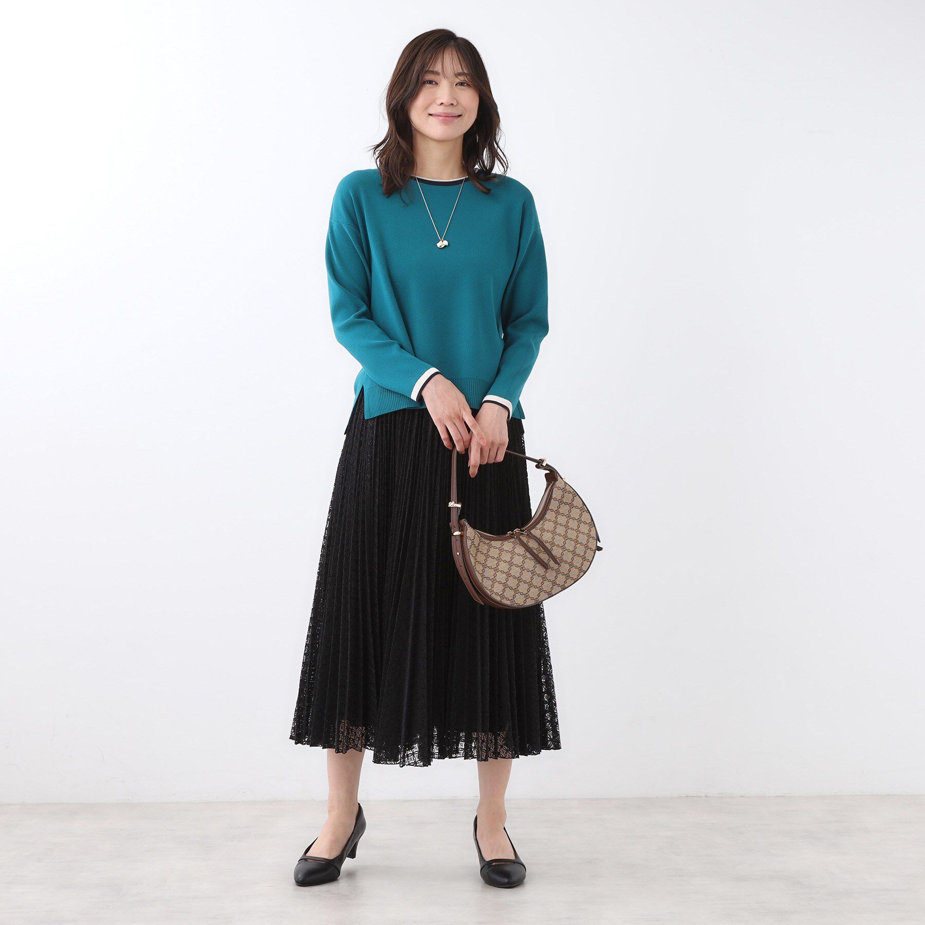 Reflect「【イージーケア】サークルダイヤ柄レースプリーツスカート」|スカート|