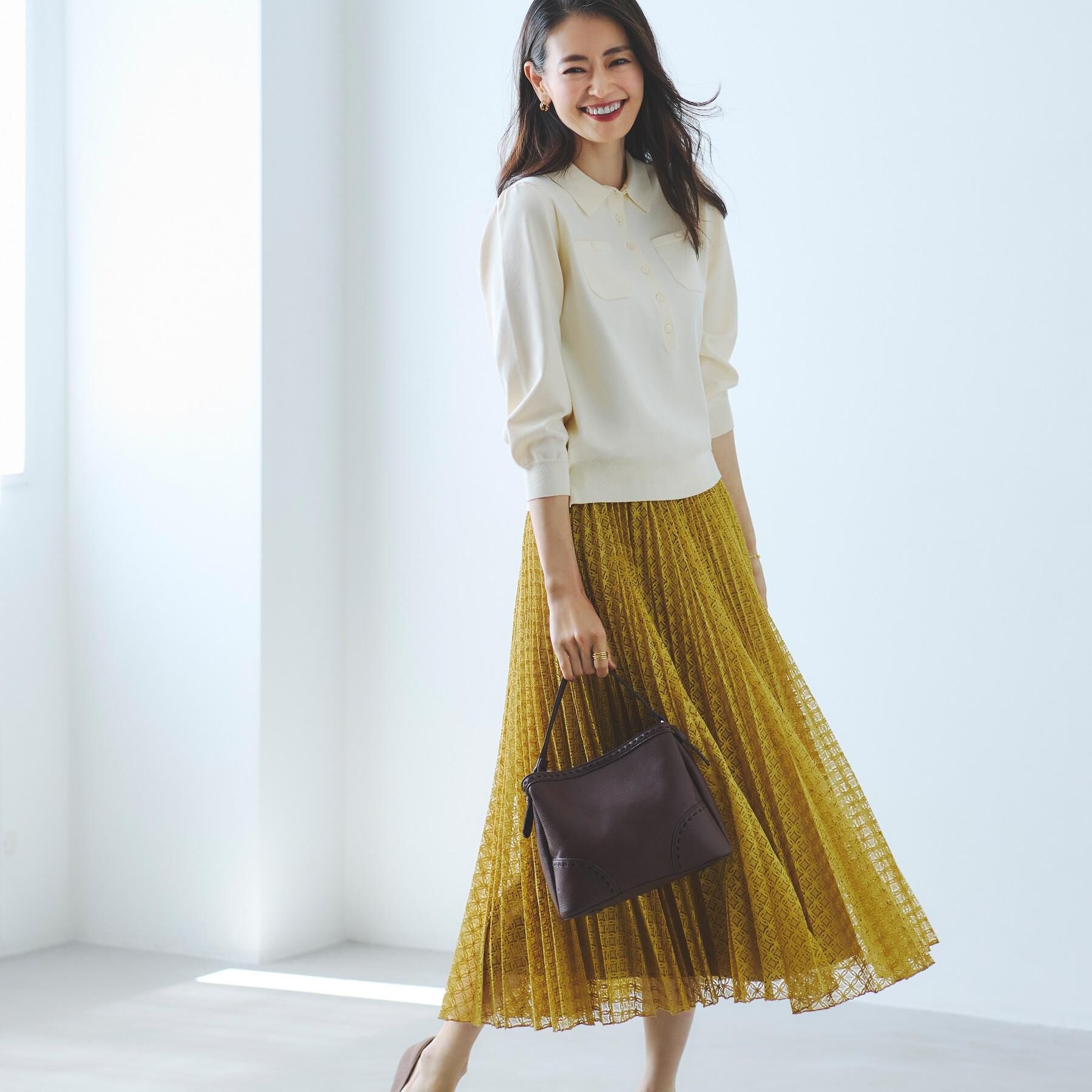 Reflect「【イージーケア】サークルダイヤ柄レースプリーツスカート」|スカート|