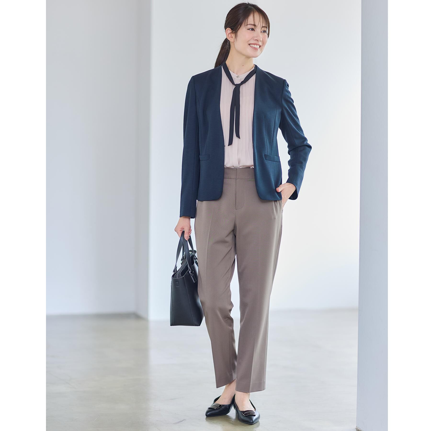 Reflect「【配色ボウタイ付き】八分袖ジョーゼットブラウス」|シャツ・ブラウス|