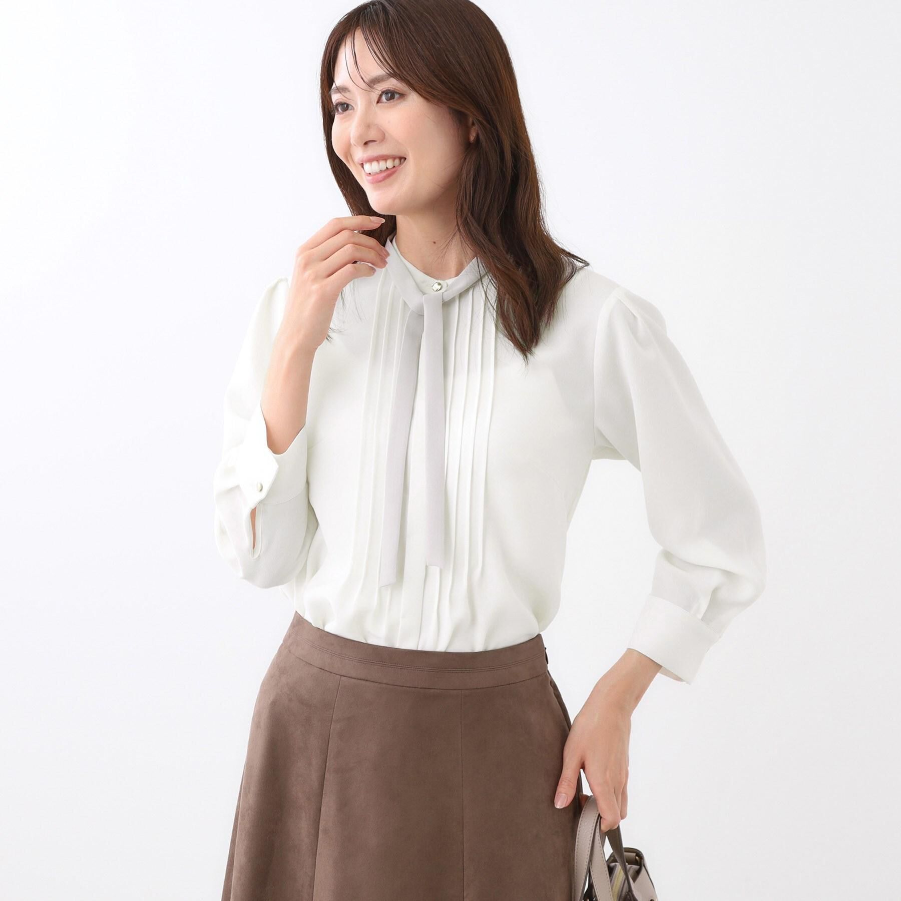 Reflect「【配色ボウタイ付き】八分袖ジョーゼットブラウス」|シャツ・ブラウス|