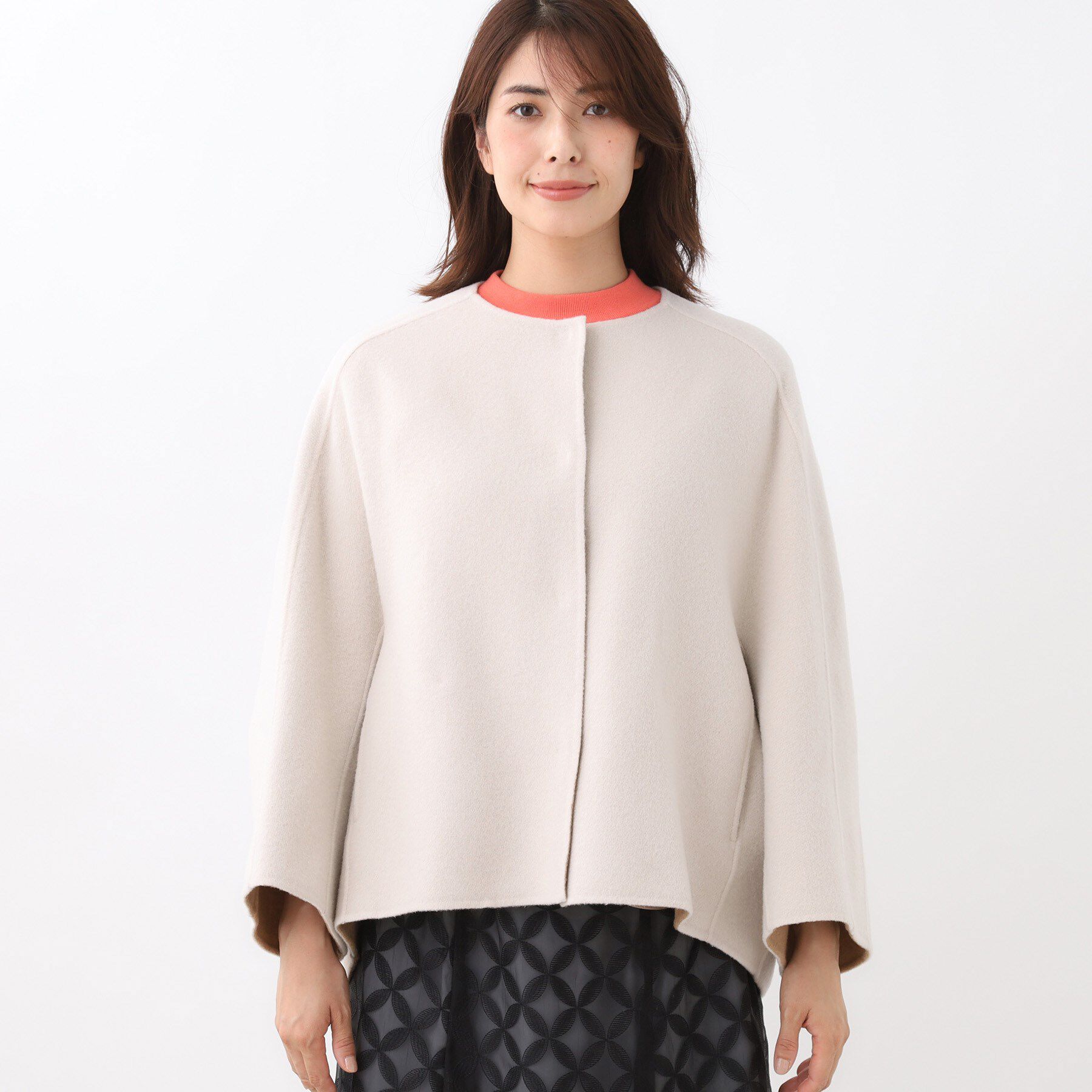 Reflect「リバー仕立てショートコート」|ノーカラーコート|