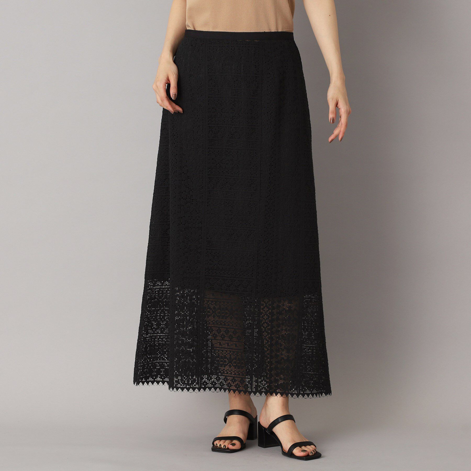 DRESSTERIOR「【後ろウエストゴム】オーガニックコットンブレンドレーススカート」|スカート|