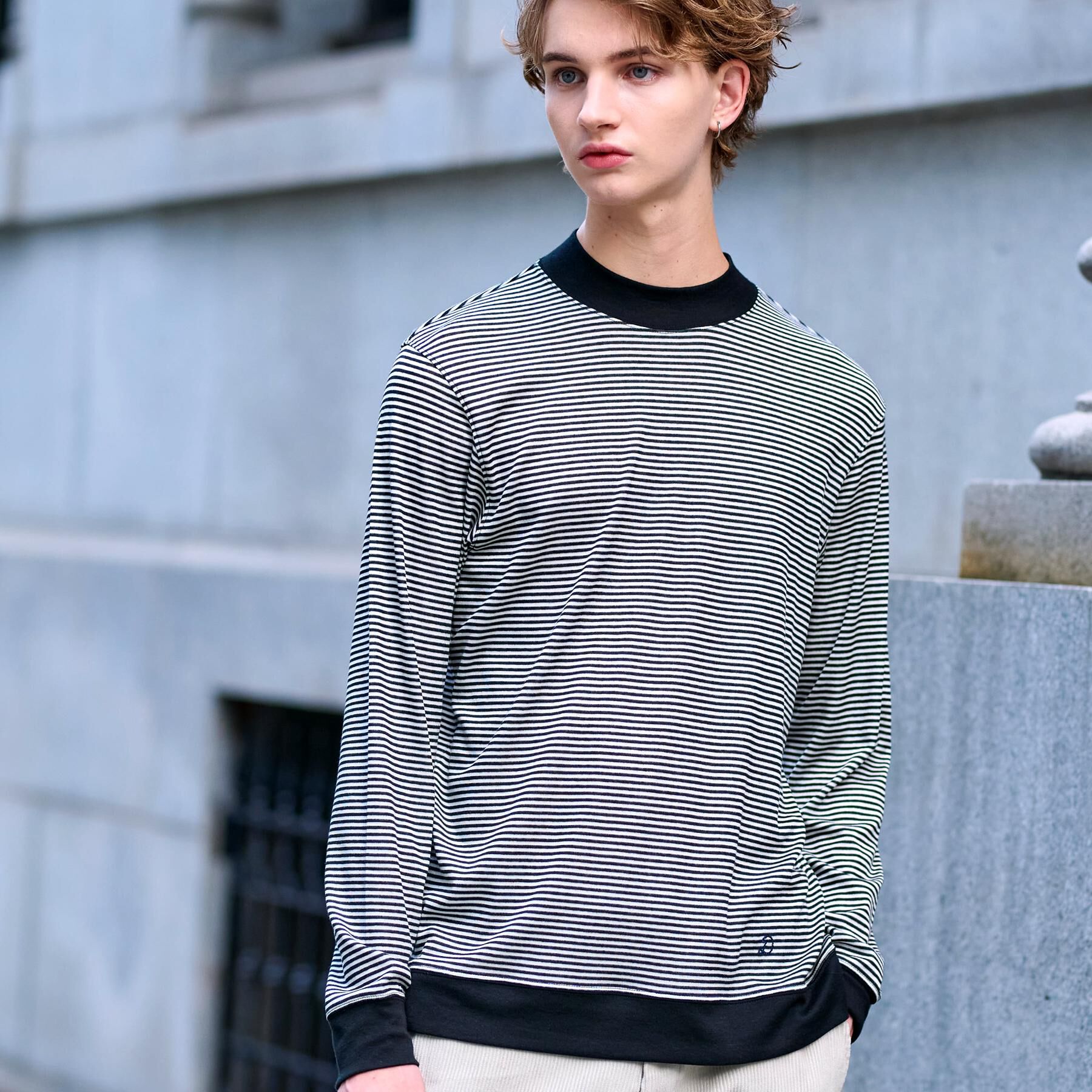 DRESSTERIOR「モックネック ボーダーカットソー」|Tシャツ・カットソー|