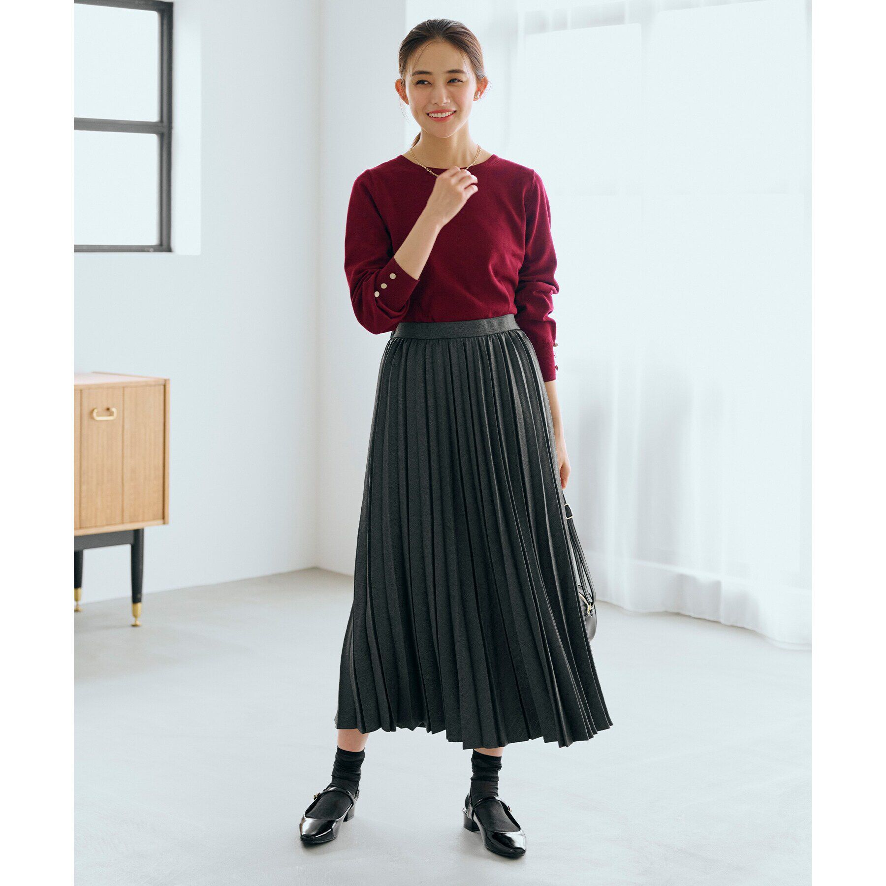 grove「袖ボタンクルーネックプルオーバー」|ニット・セーター|