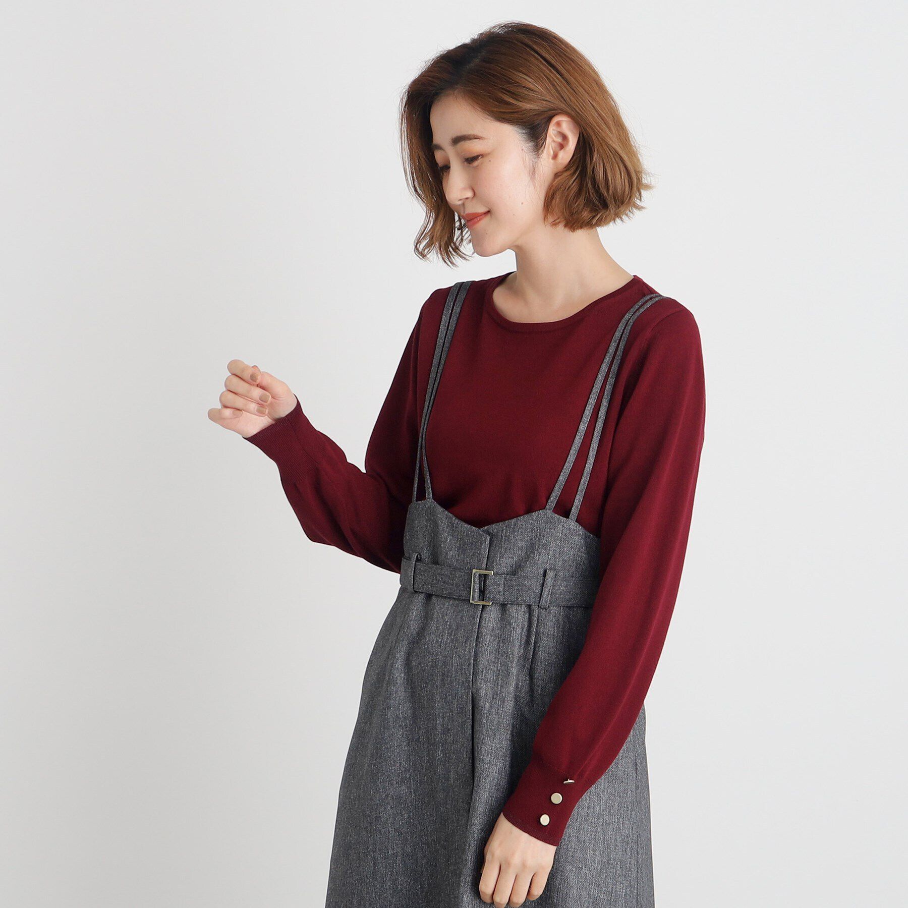 grove「袖ボタンクルーネックプルオーバー」|ニット・セーター|