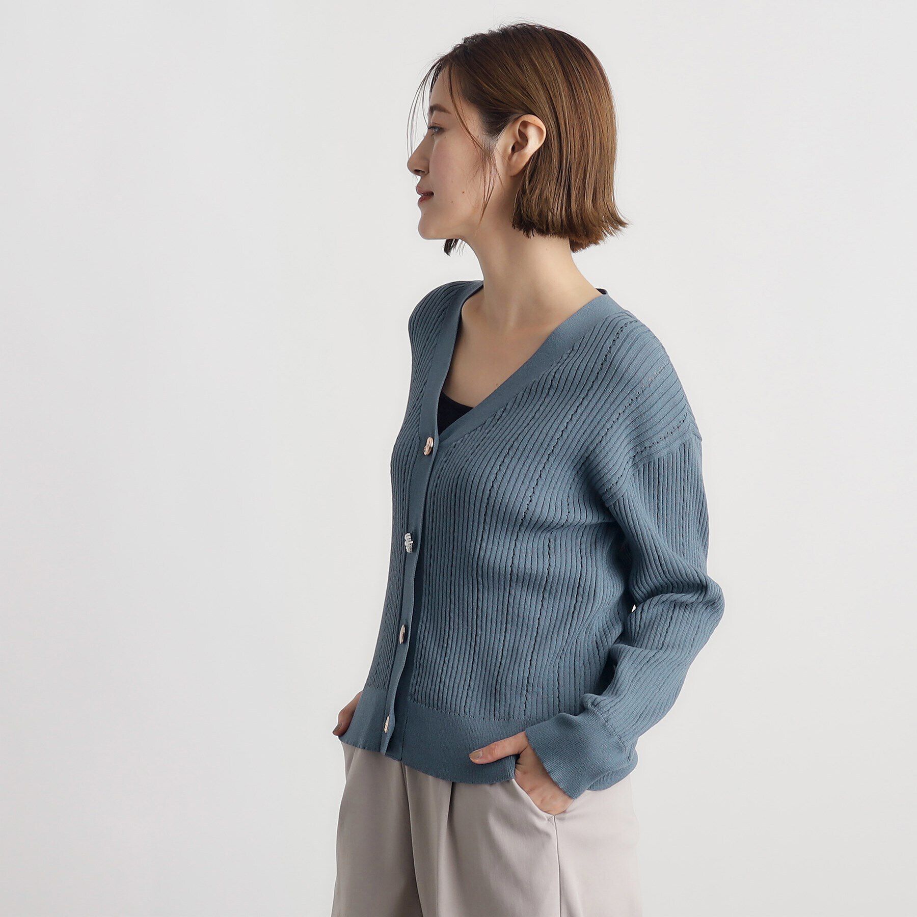 grove「多ボタン透かしニットカーディガン」|カーディガン|