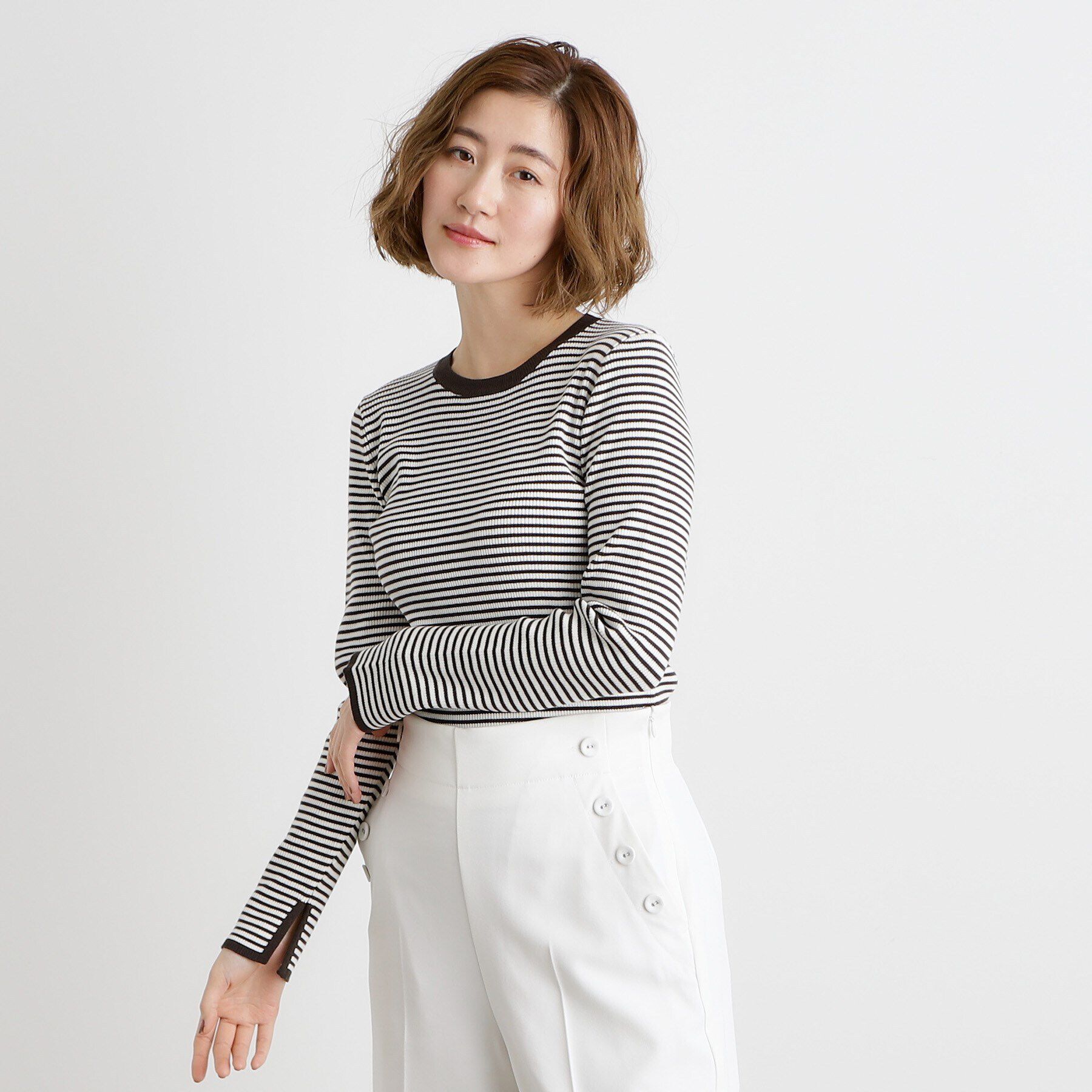 grove「【抗ピル／MW】リブニットプルオーバー」|ニット・セーター|ボーダー(303)